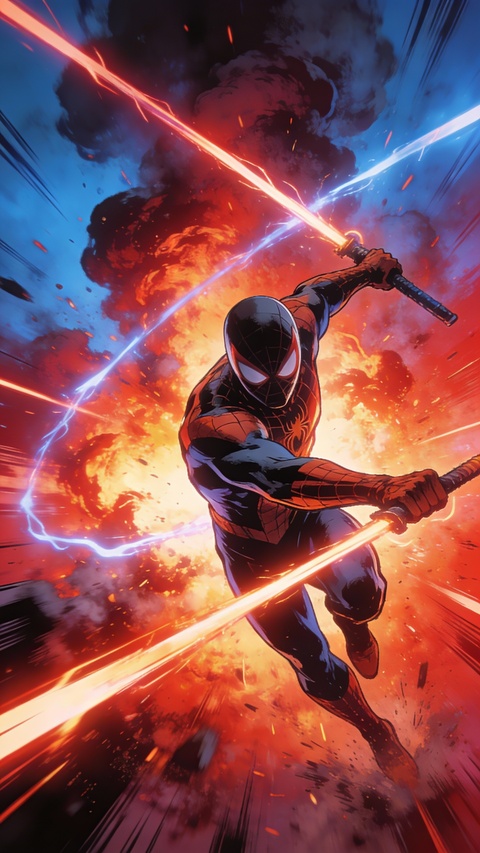 Spider-Man Wielding Dual Glowing Swords