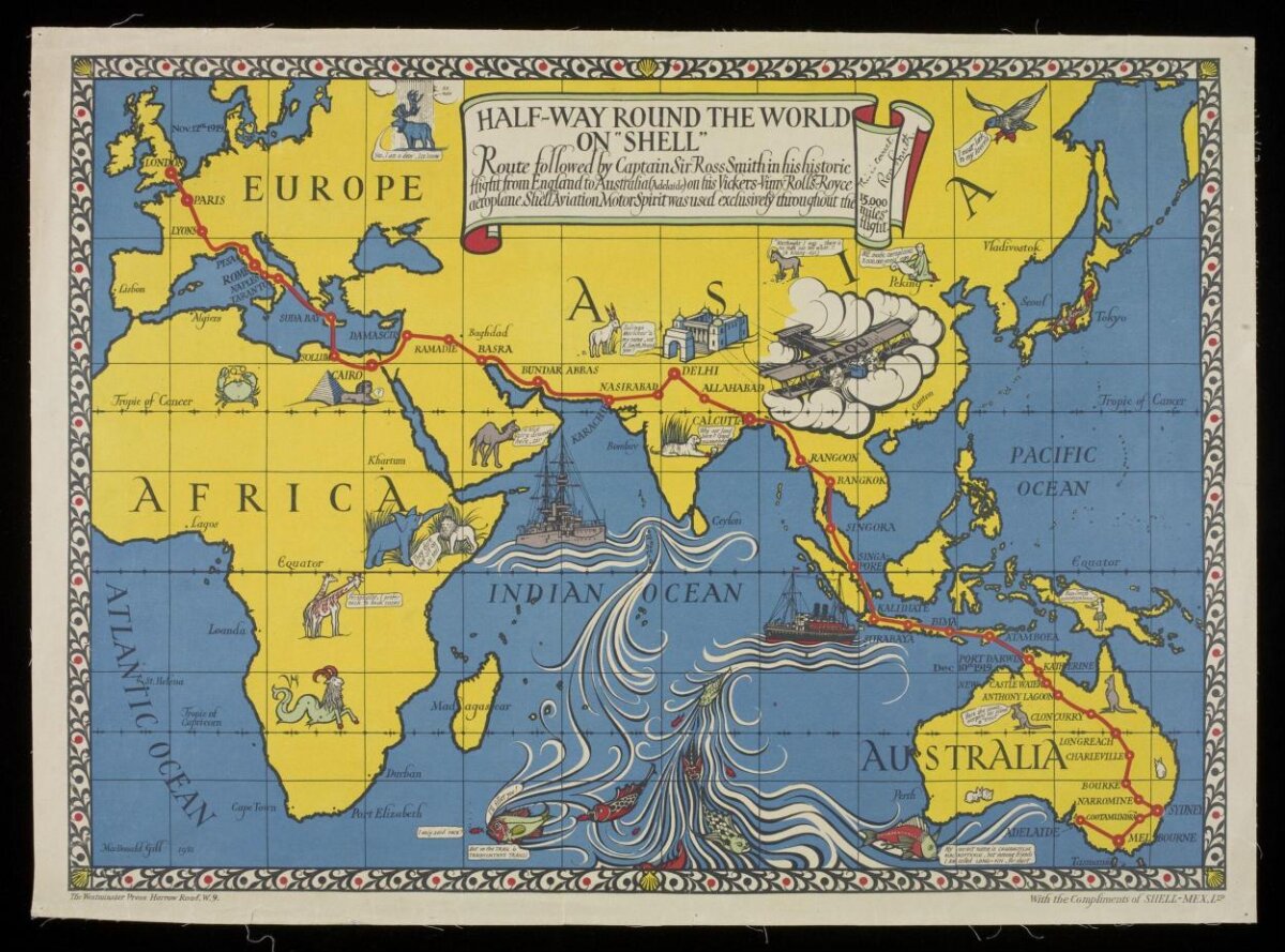 Vintage Shell Historic Flight Route Map