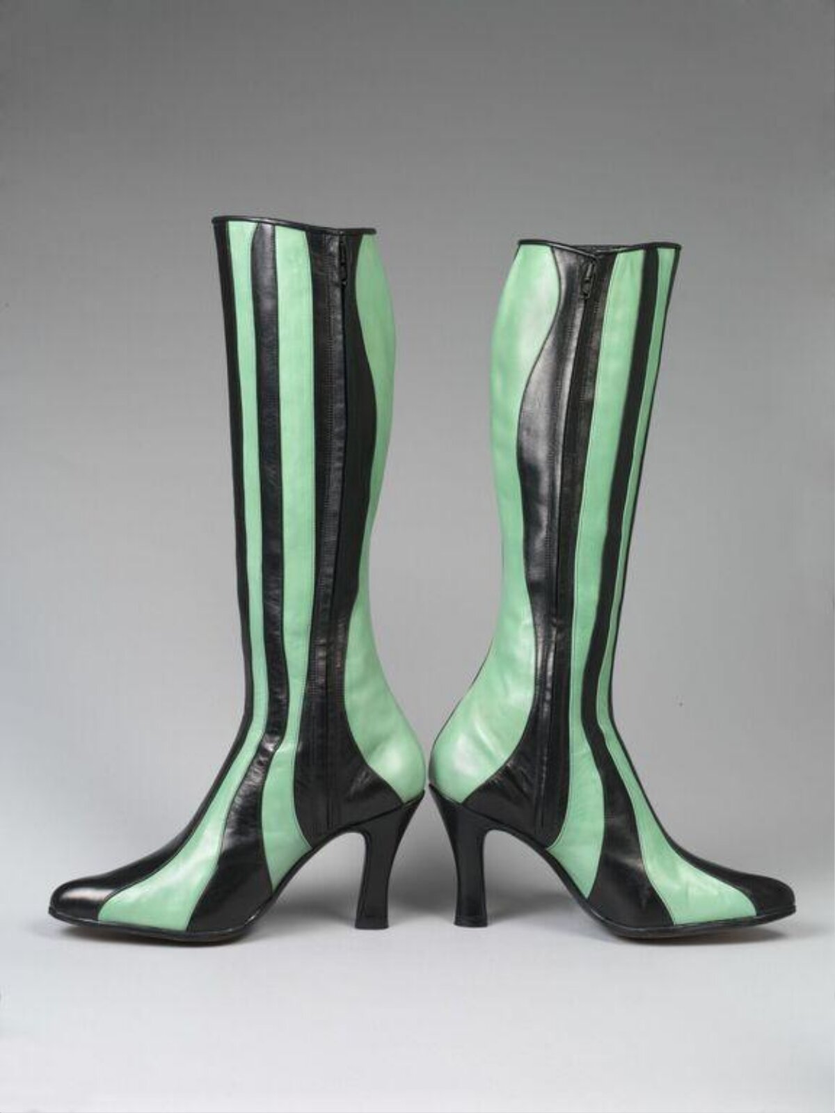 Black and Green Striped High Heel Boots