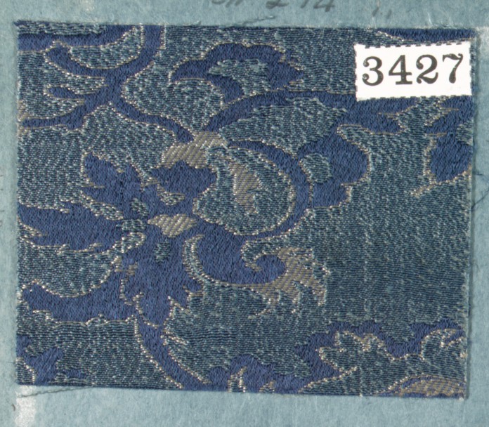 Numbered Blue Brocade Fabric Swatch