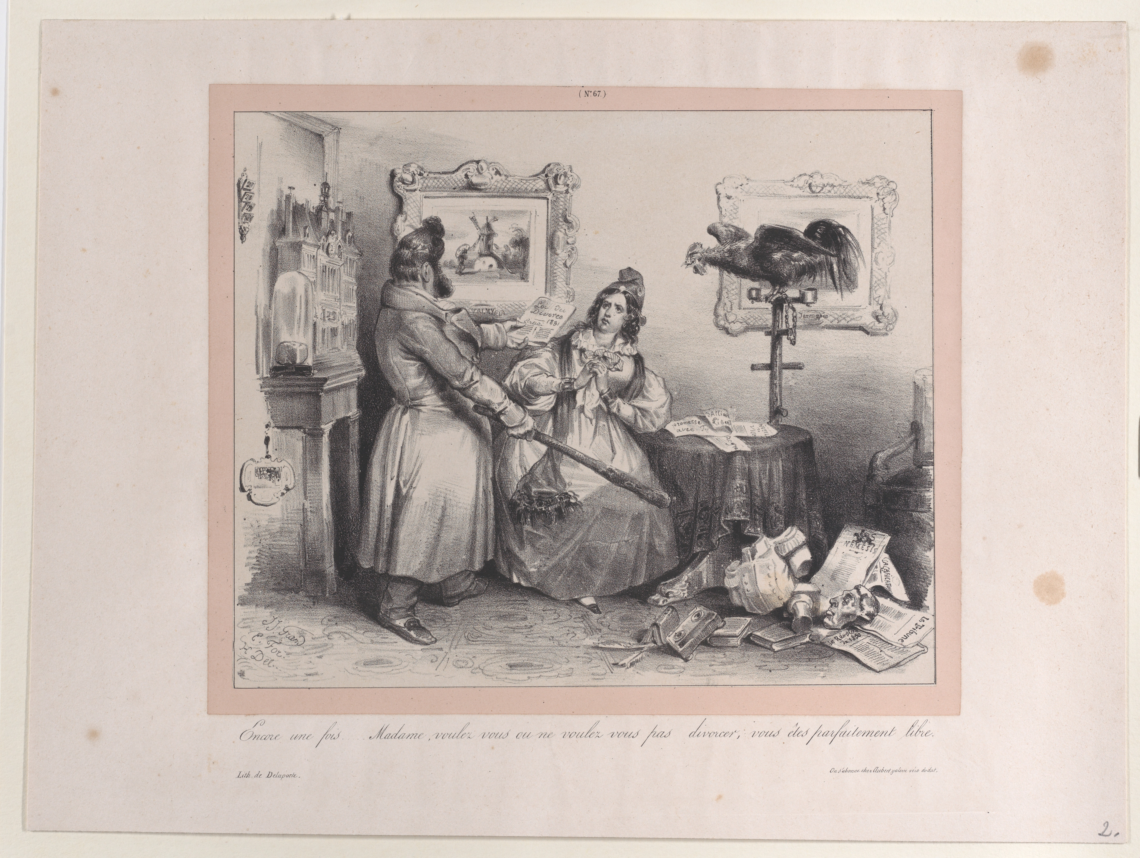 19th C French Divorce Scene Lithograph