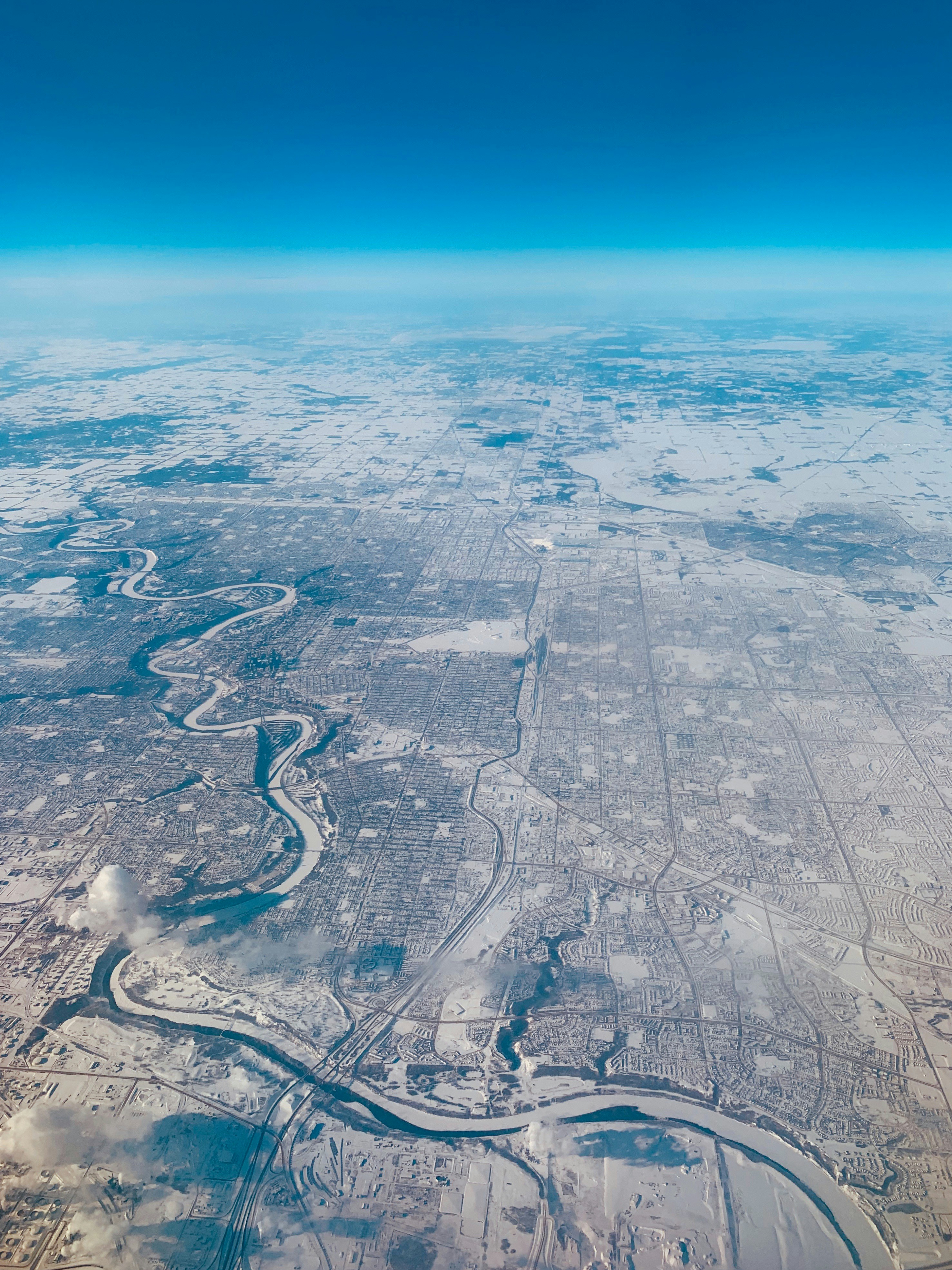 Aerial View of Snowy Winter City