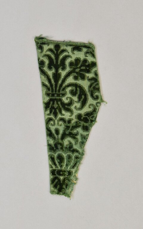 Green Patterned Velvet Textile Fragment