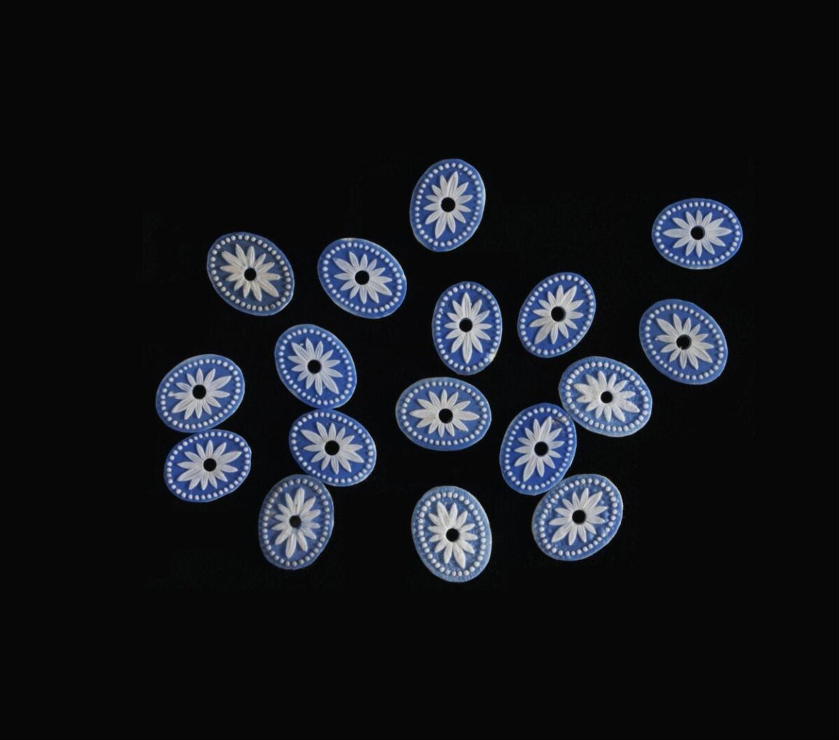 Blue Oval Flower Craft Beads