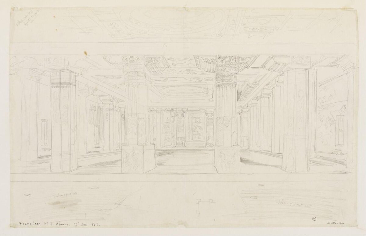 Pencil Sketch of Ajanta Vihara Interior — Architecture Encyclopedia