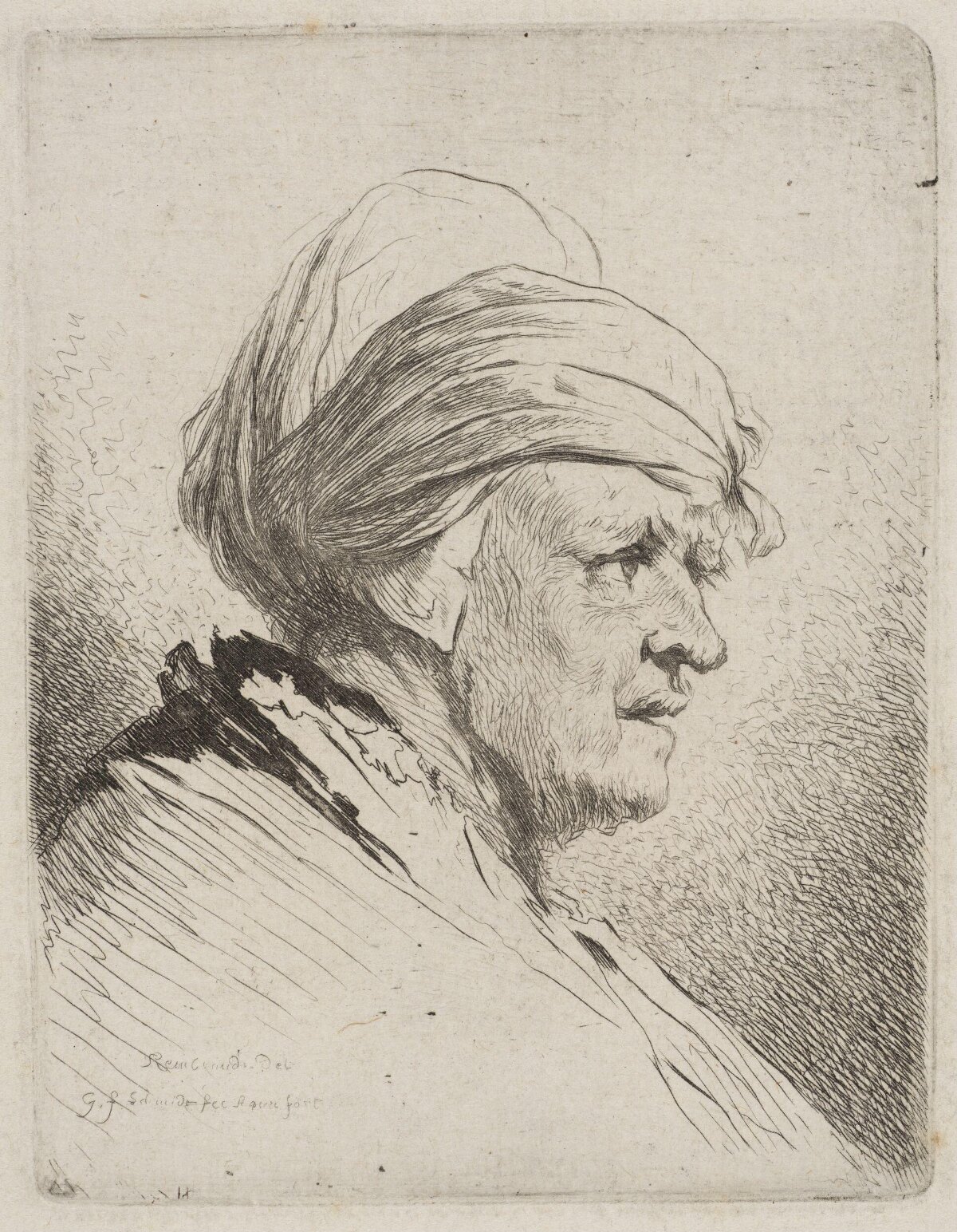 Etching of Elderly Man with Headwrap — Avatars