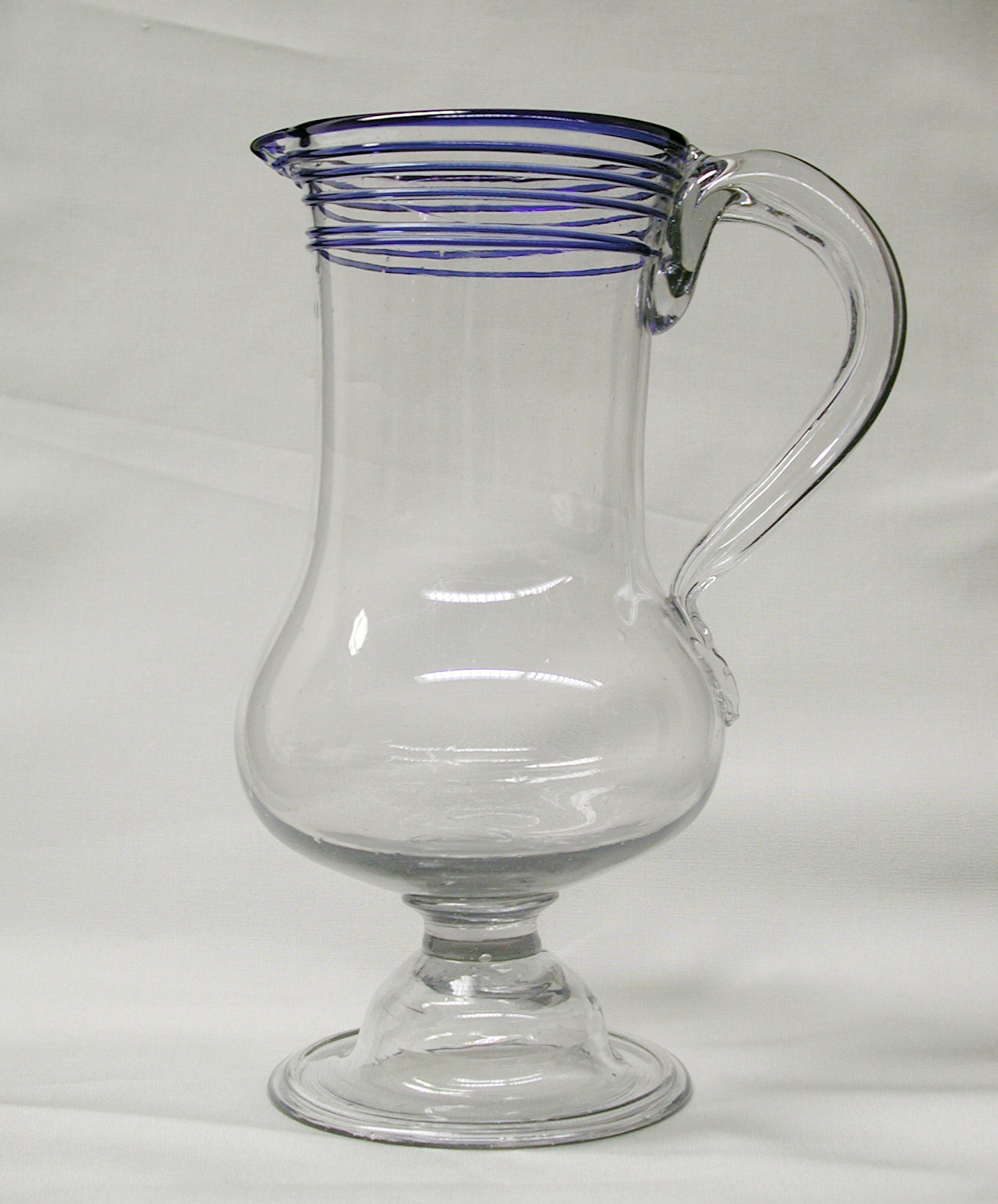 Clear Glass Pitcher with Blue Coil Trim
