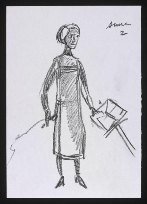 Pencil Sketch of Standing Female Artist