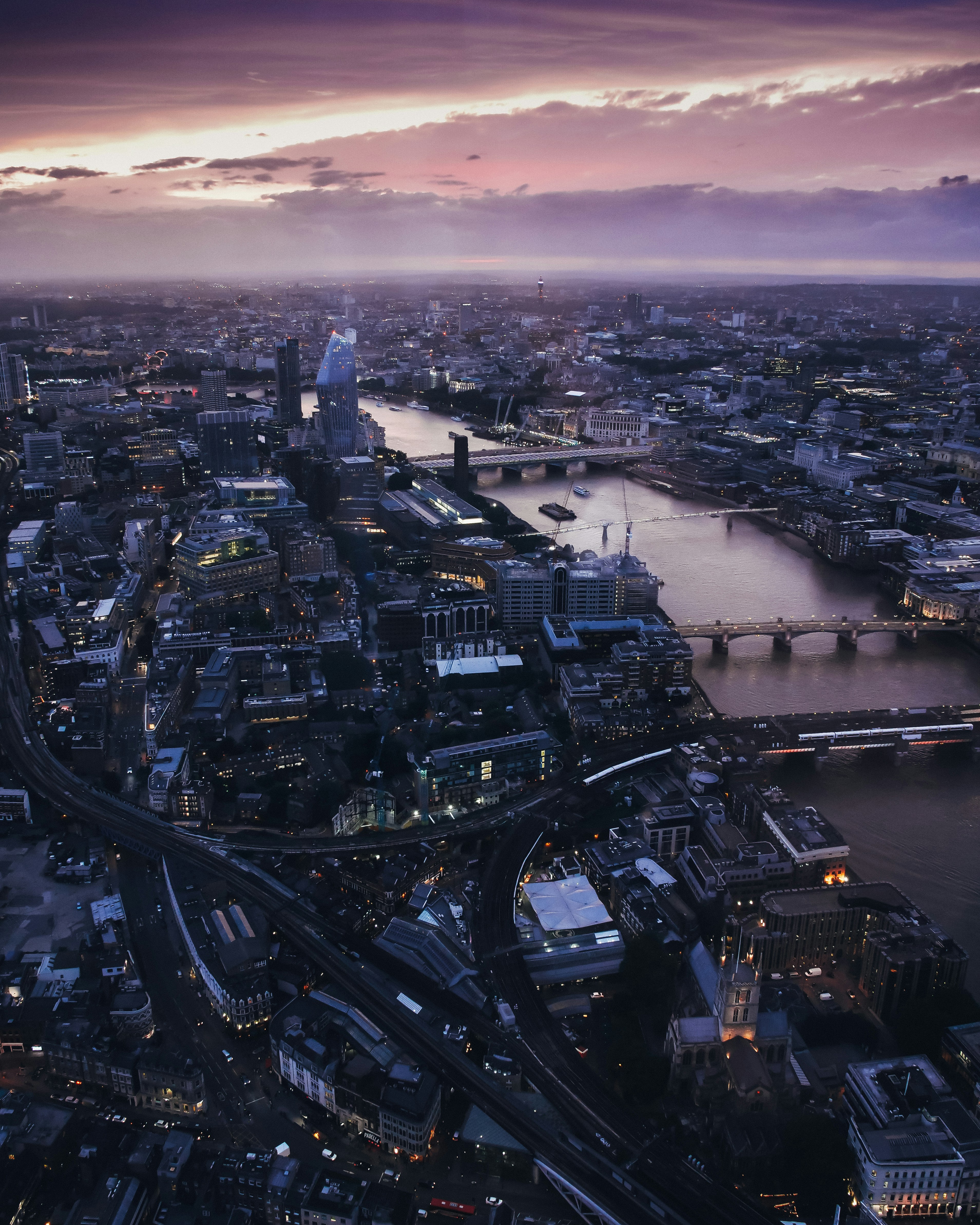 London Thames Dusk Aerial View