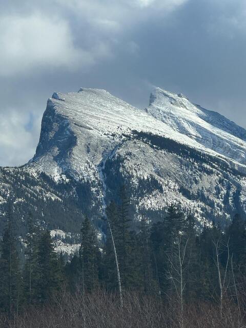 Snow Covered Twin Mountain Peaks