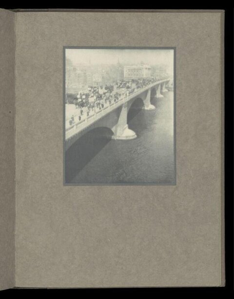 Vintage Crowded Stone Bridge Over River