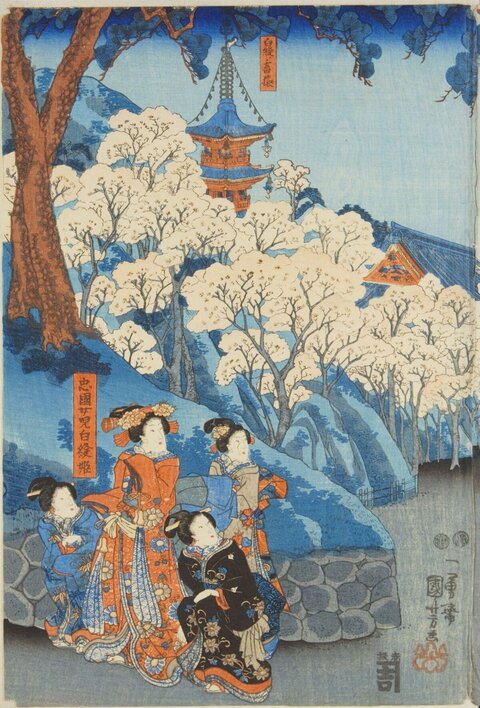Japanese Ukiyo-e Cherry Blossom Viewing
