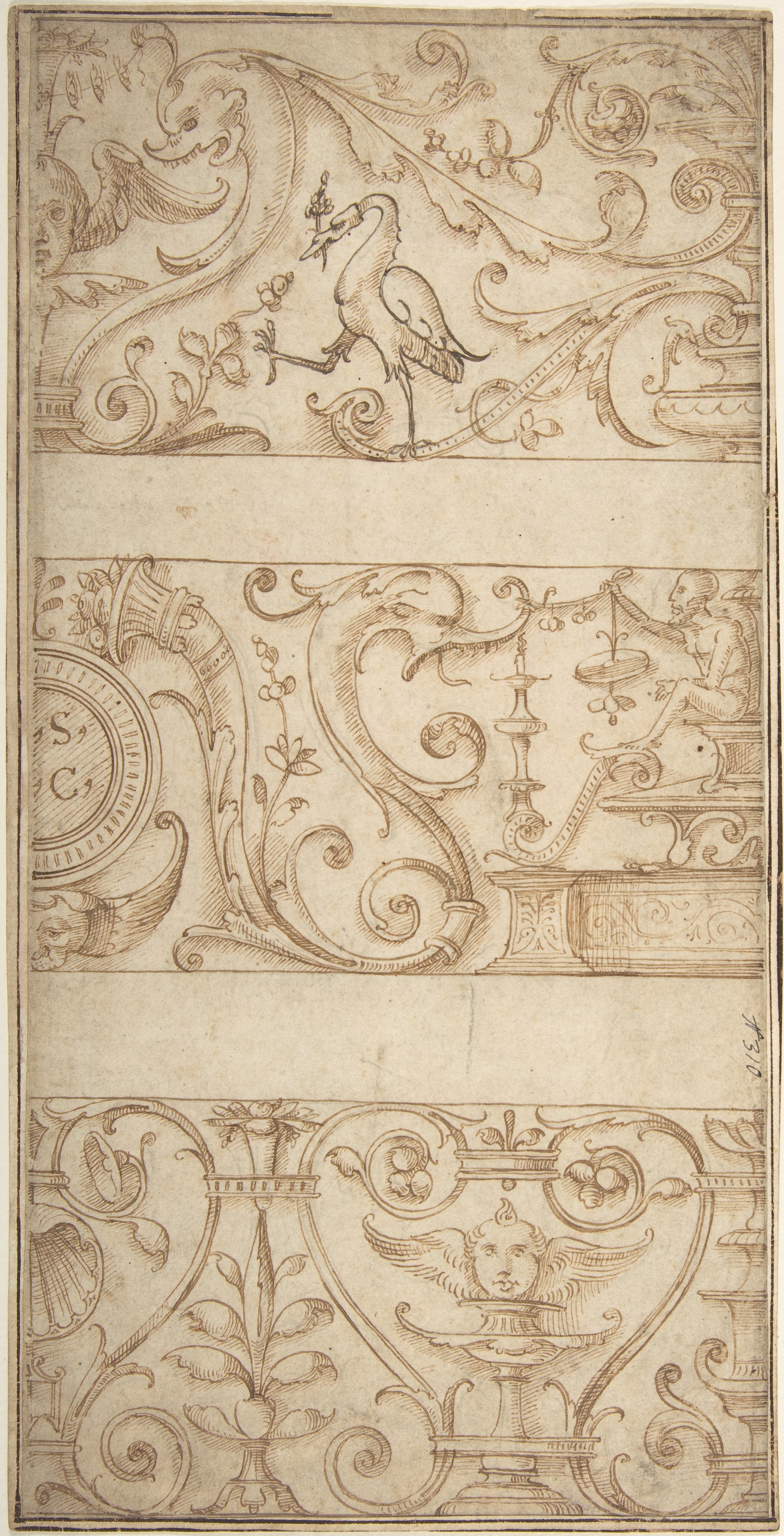 Three Ornament Design Pen Sketches