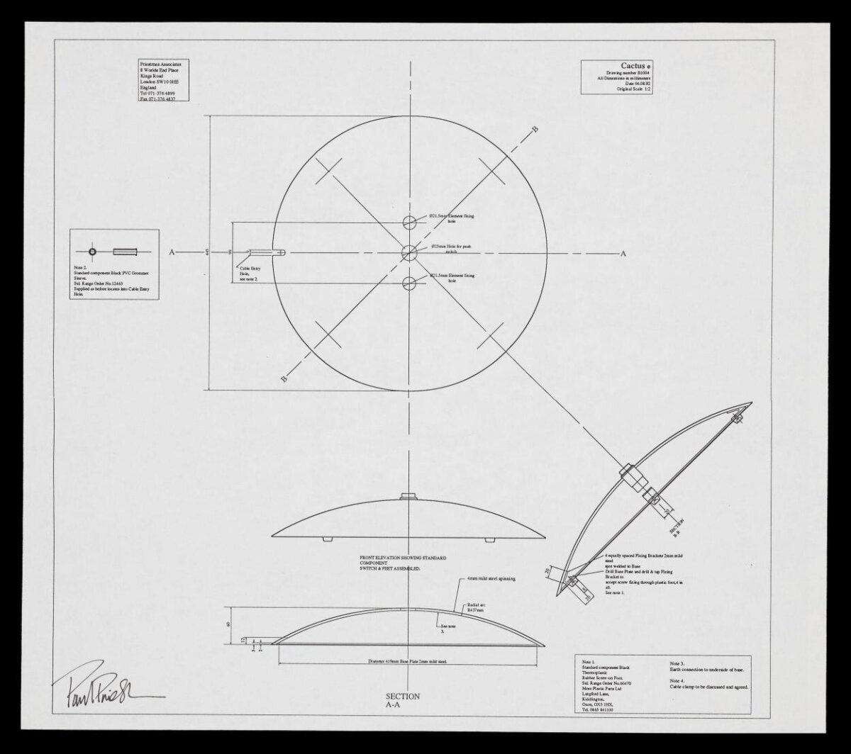 Cactus Dish Engineering Drawing