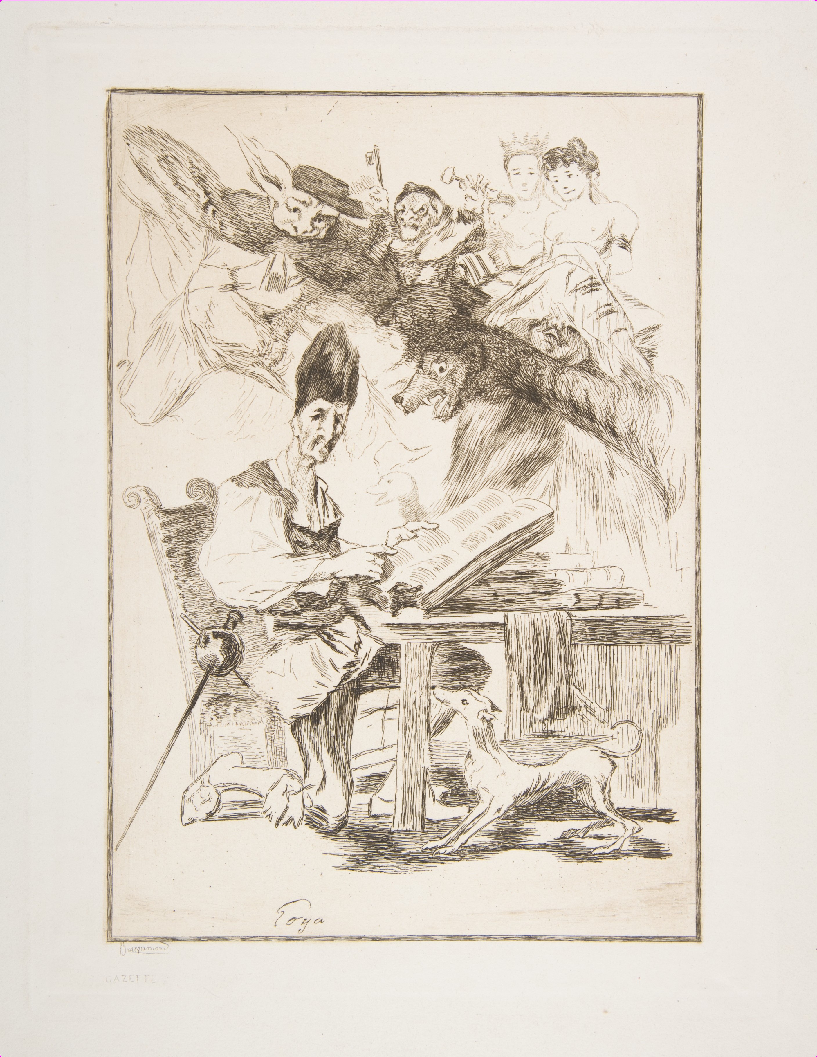 Goya Etching: Man Reading at Table