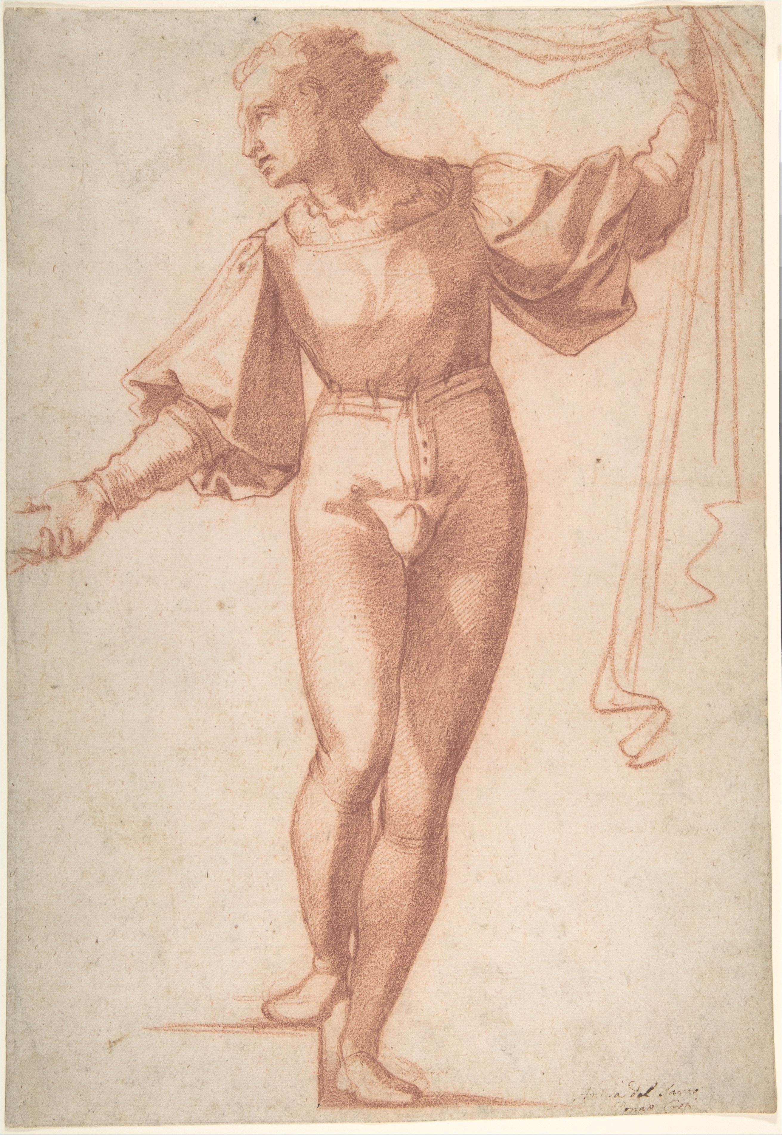 Red Chalk Sketch of Standing Man
