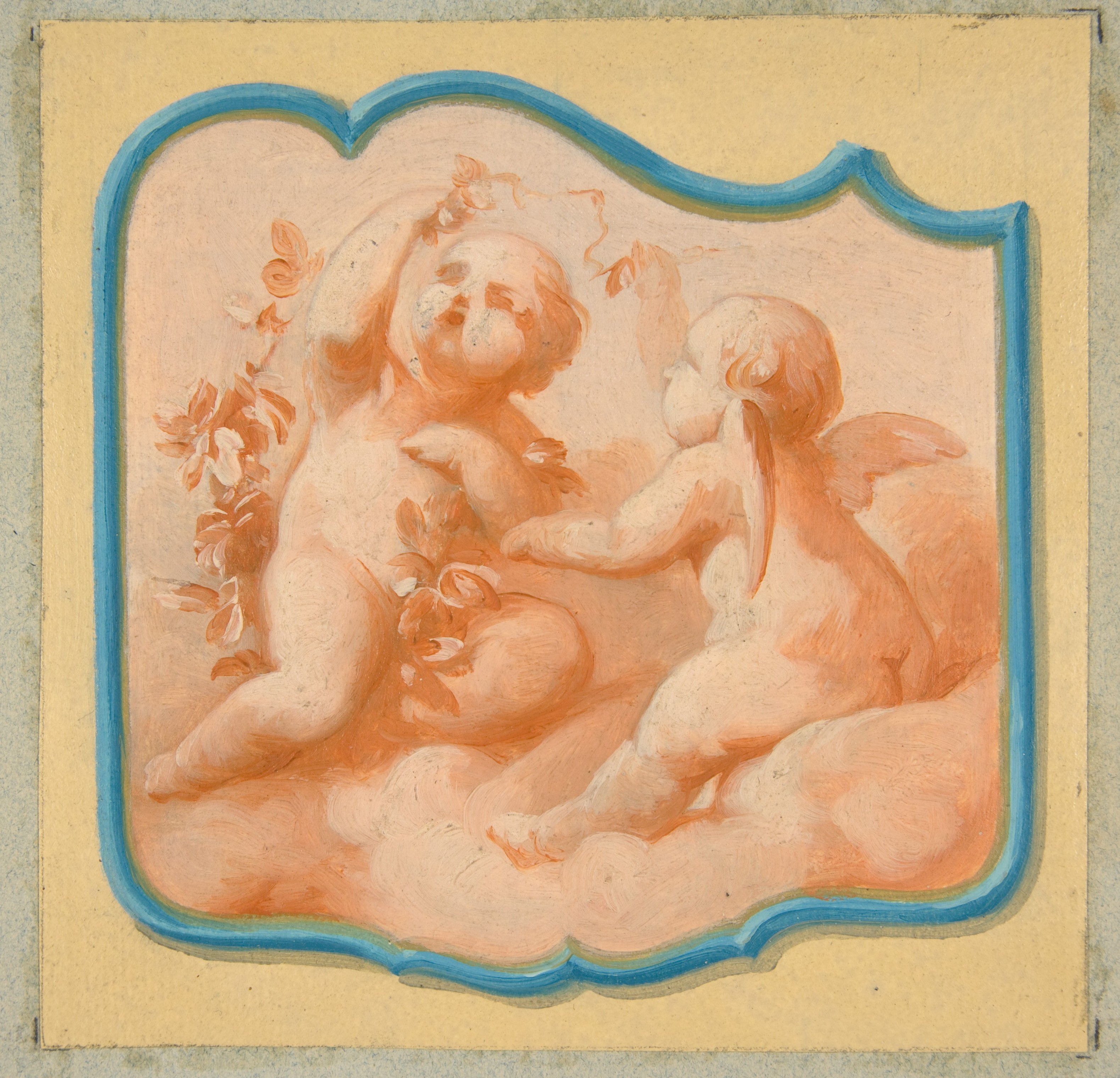 Two Playing Cupids on Clouds