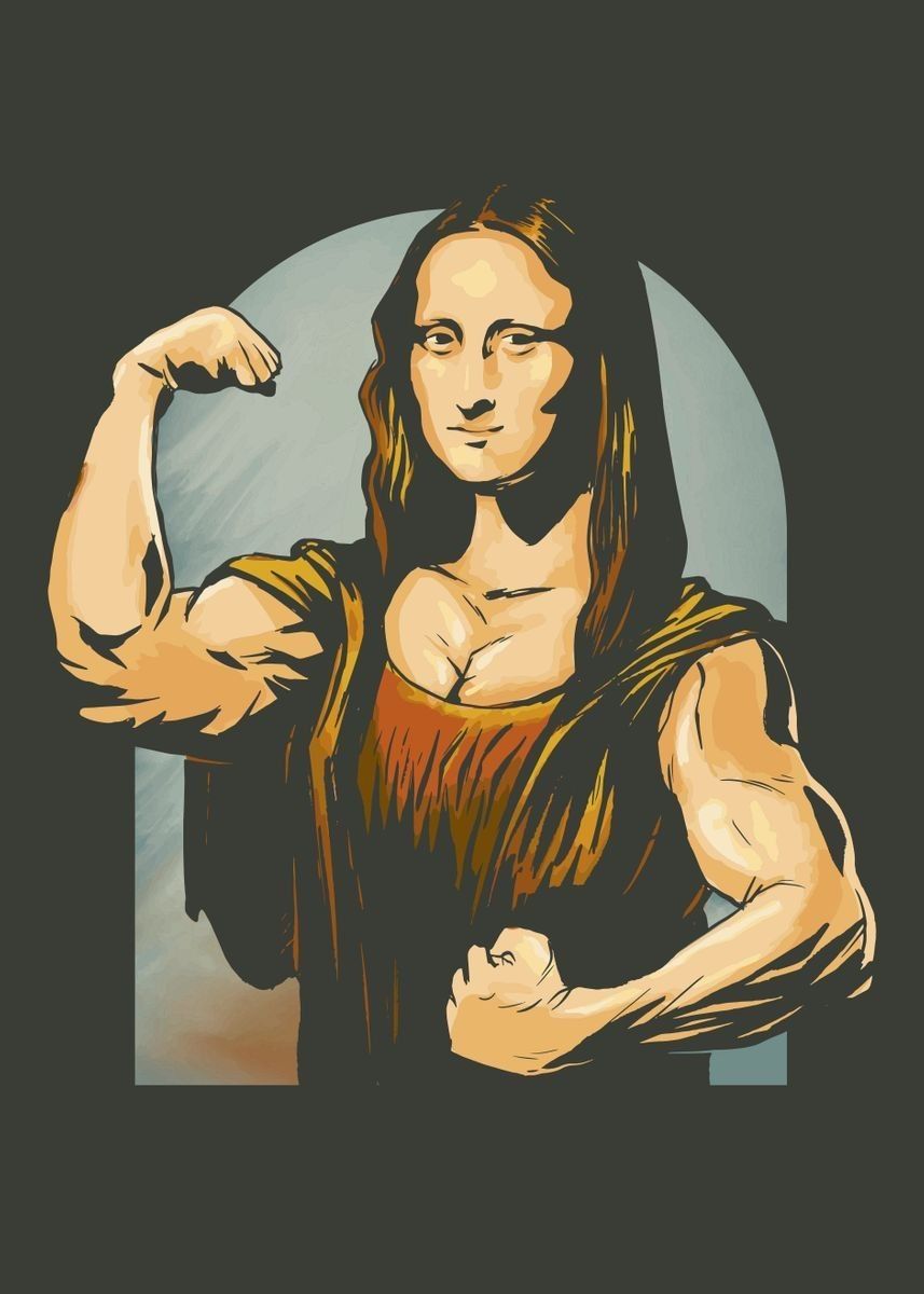 Muscular Flexing Mona Lisa Parody