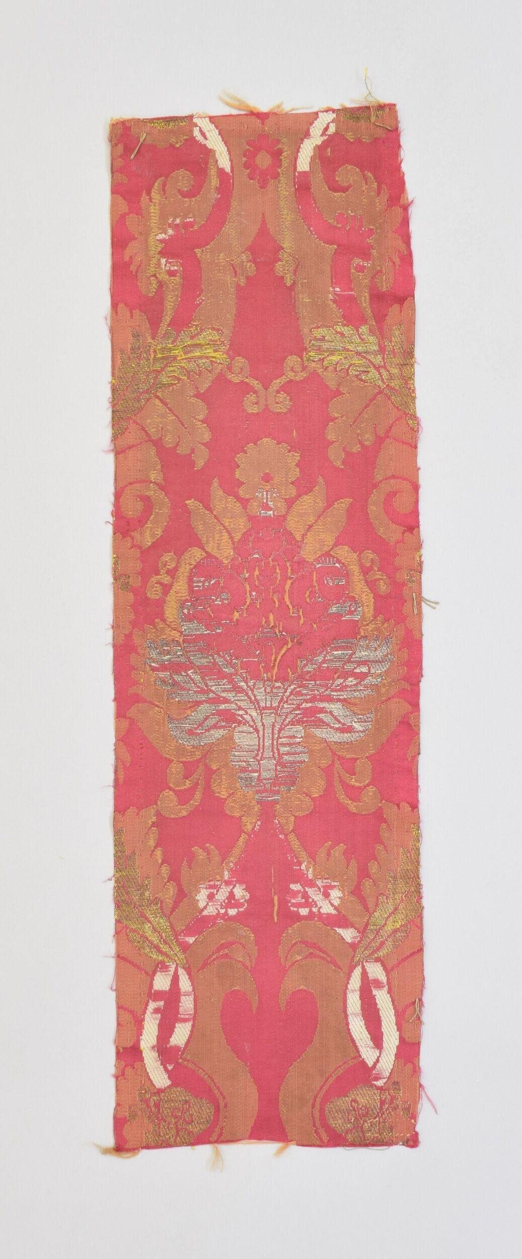 Antique Pink Floral Brocade Fabric Fragment