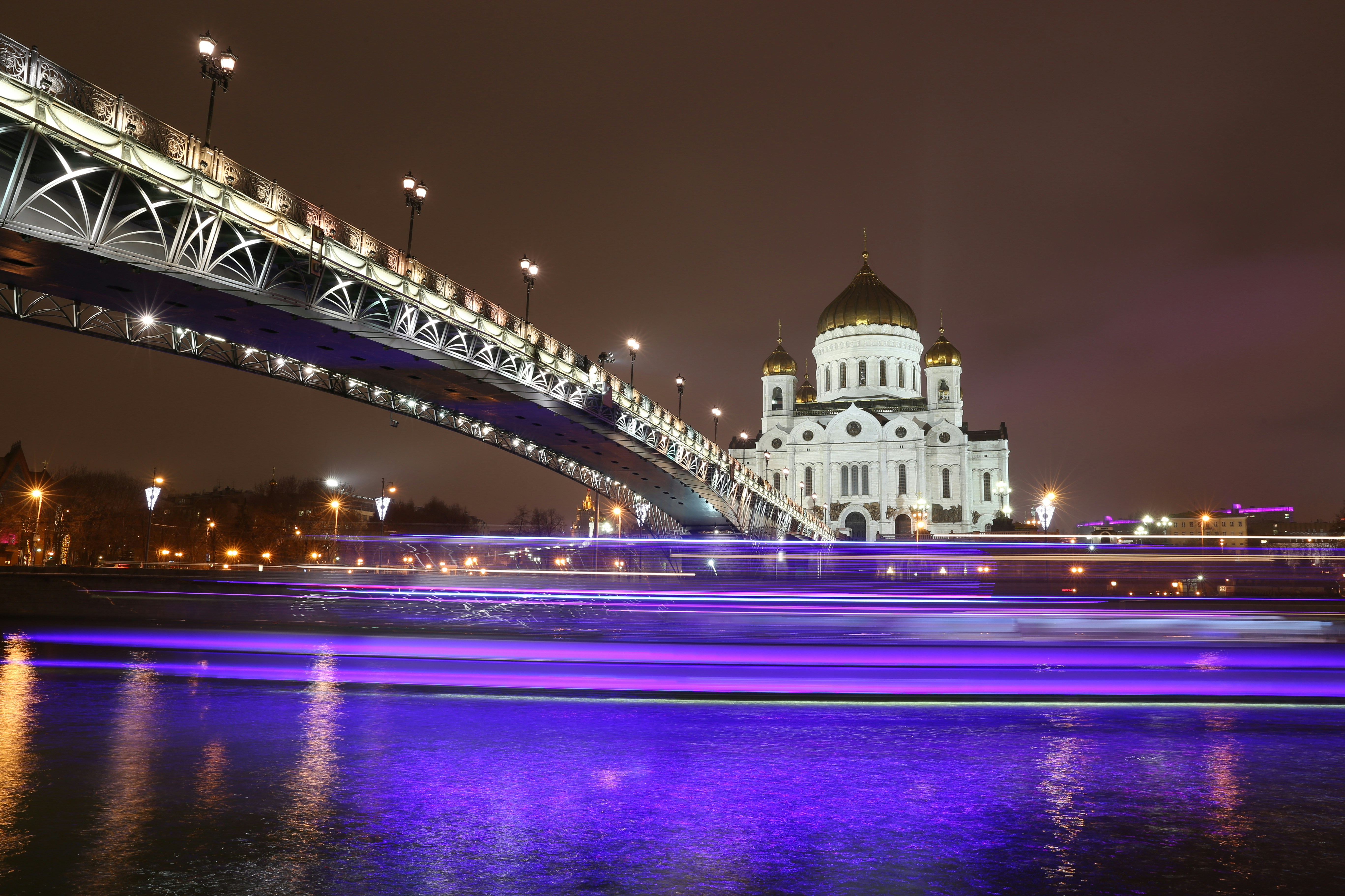 Moscow Night River Cathedral View