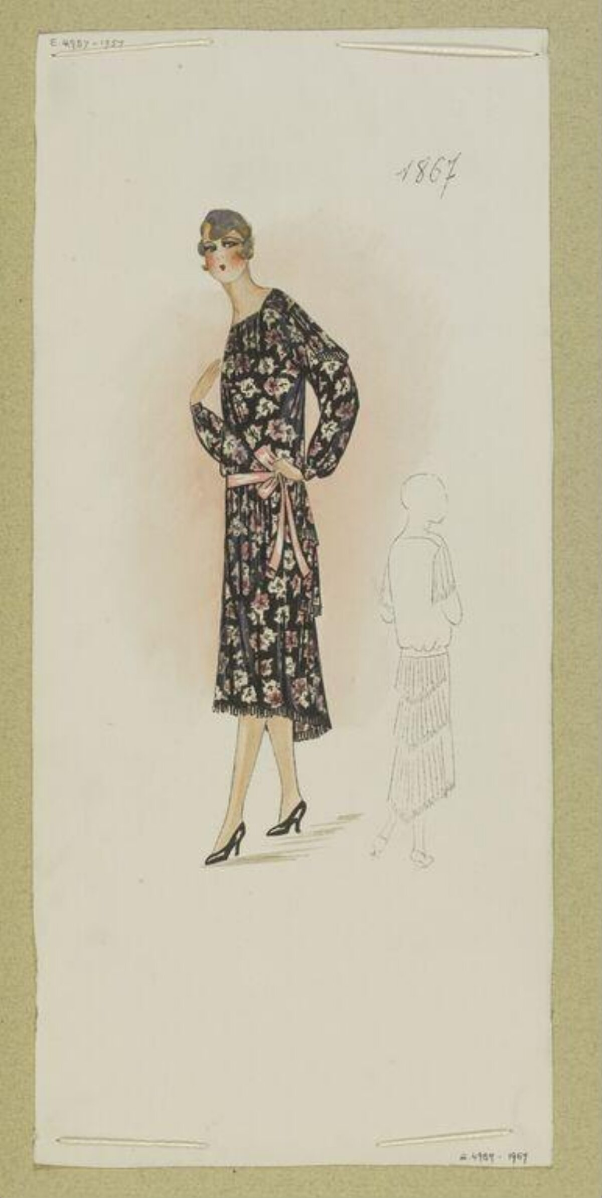Vintage Floral Dress Fashion Sketch