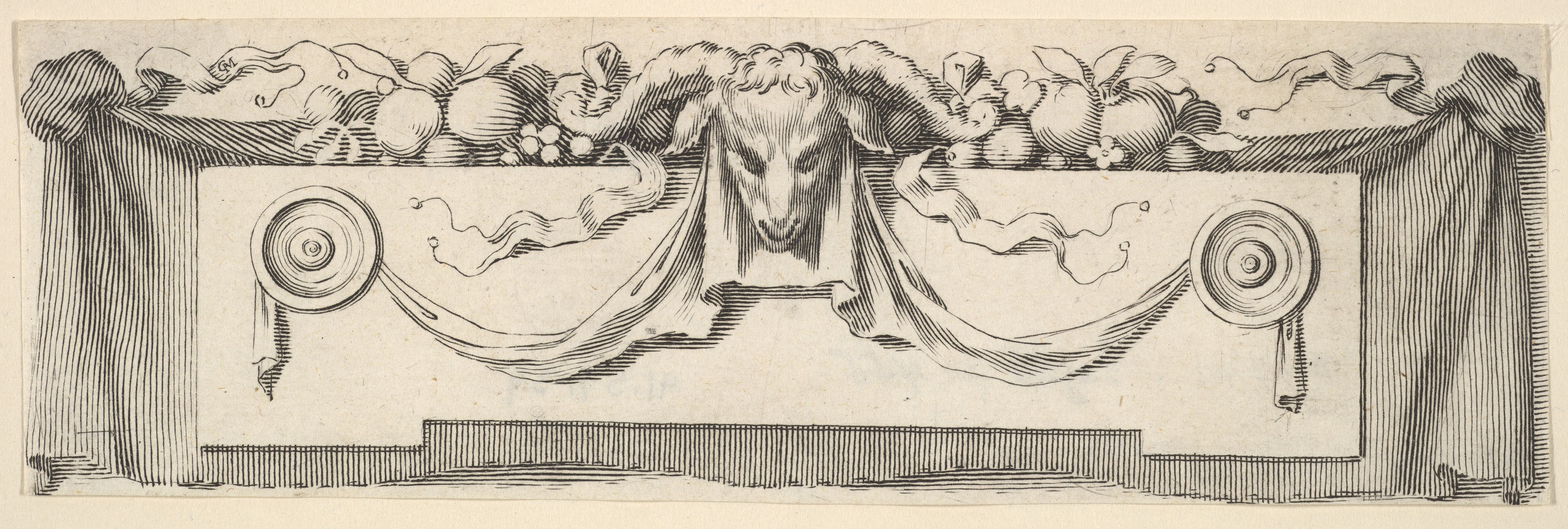 Engraved Decorative Frieze with Ram's Head