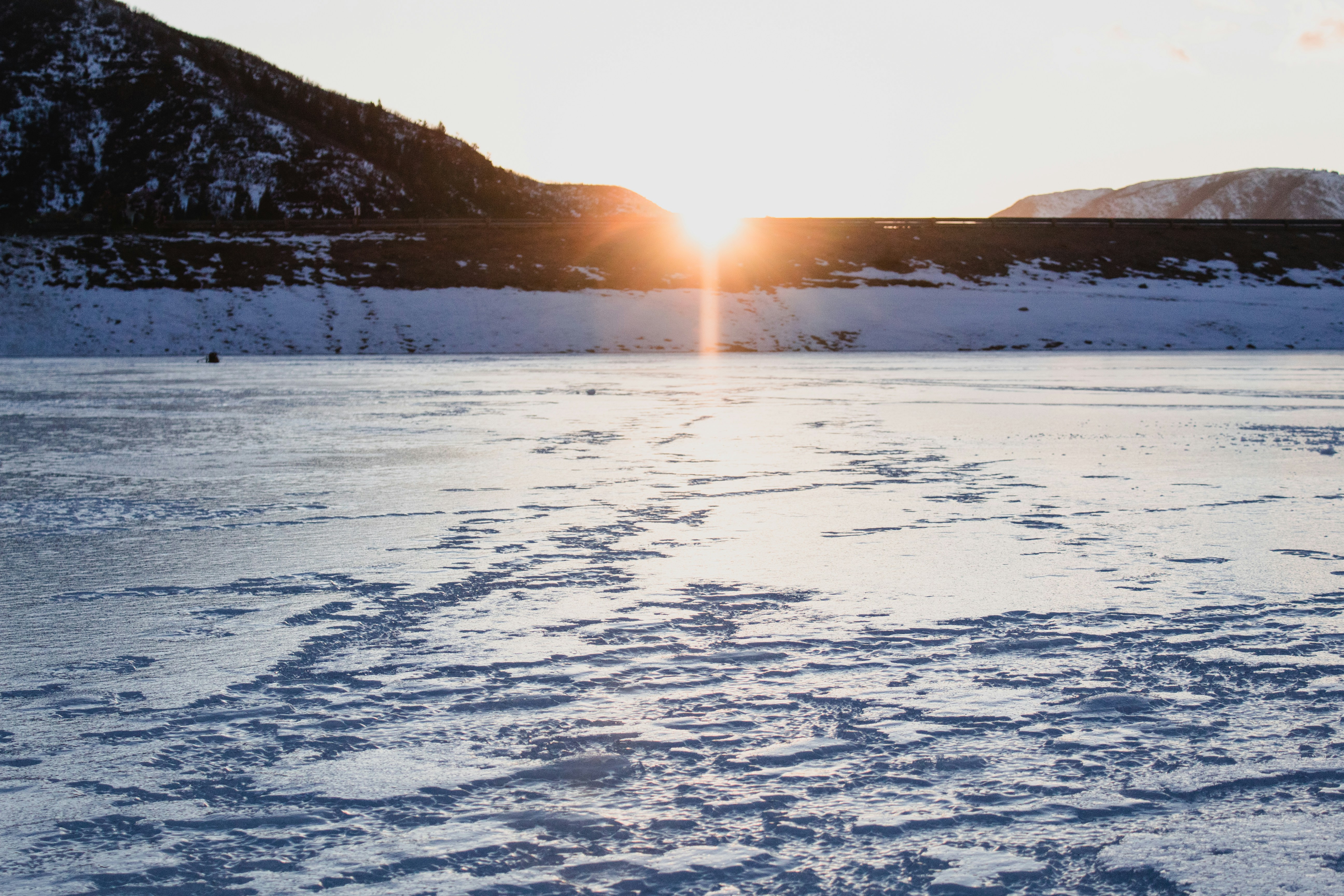 Frozen Lake Sunset View