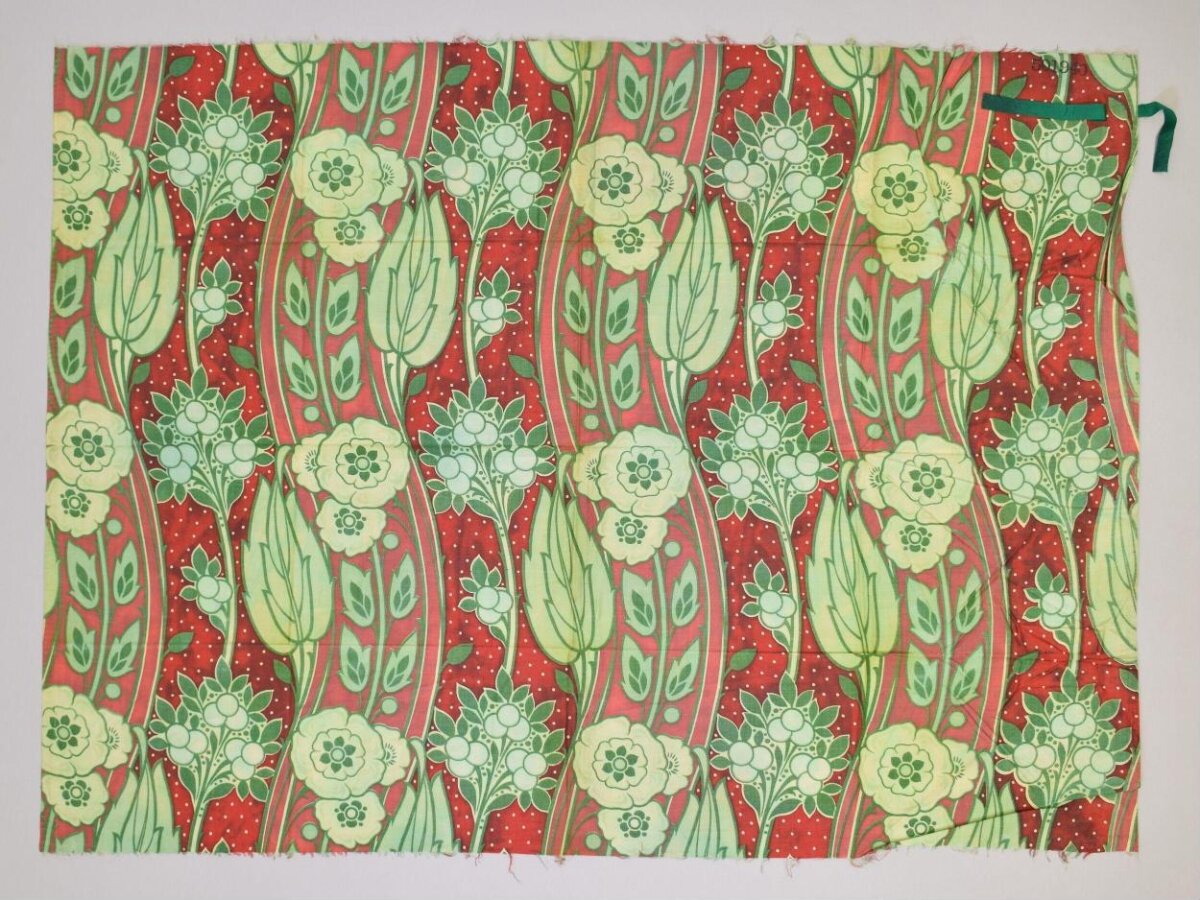Vintage Red Green Floral Textile