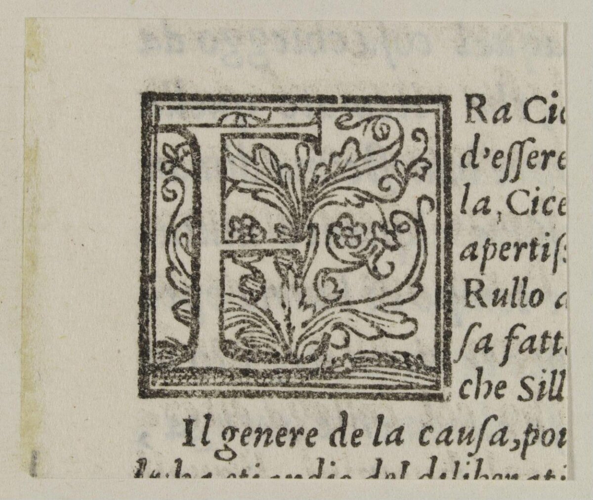Ornate Woodcut Initial E on Old Book Page