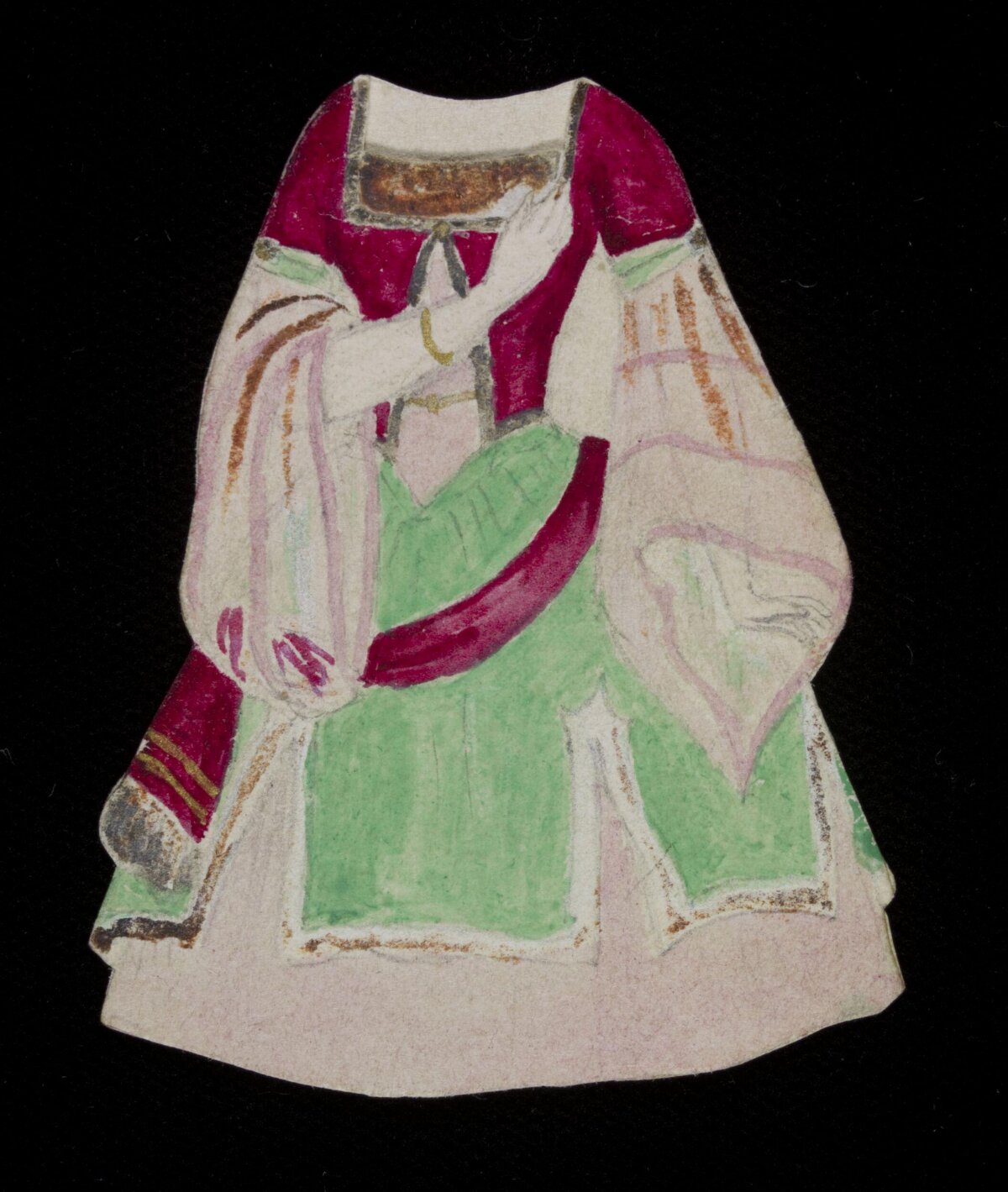 Hand-painted Cutout Paper Doll Dress