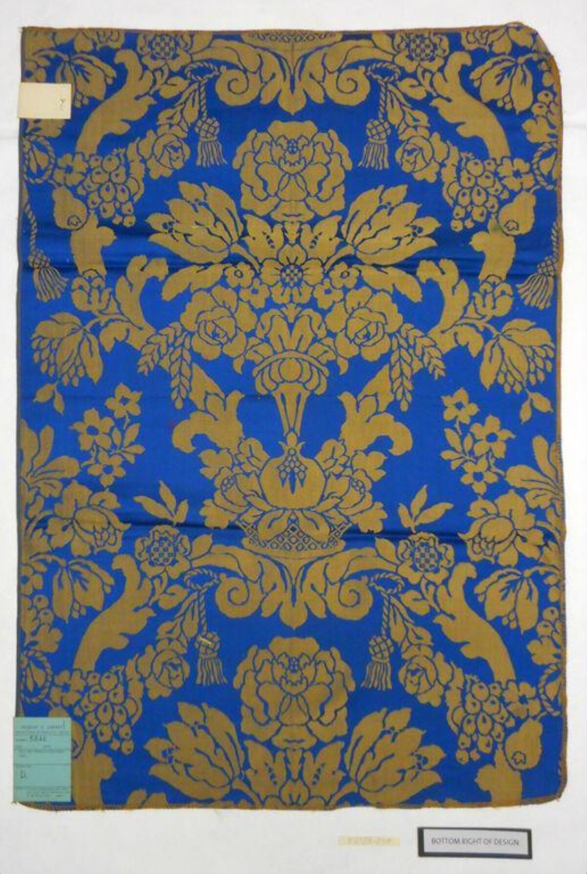 Blue Gold Floral Pattern Textile Sample
