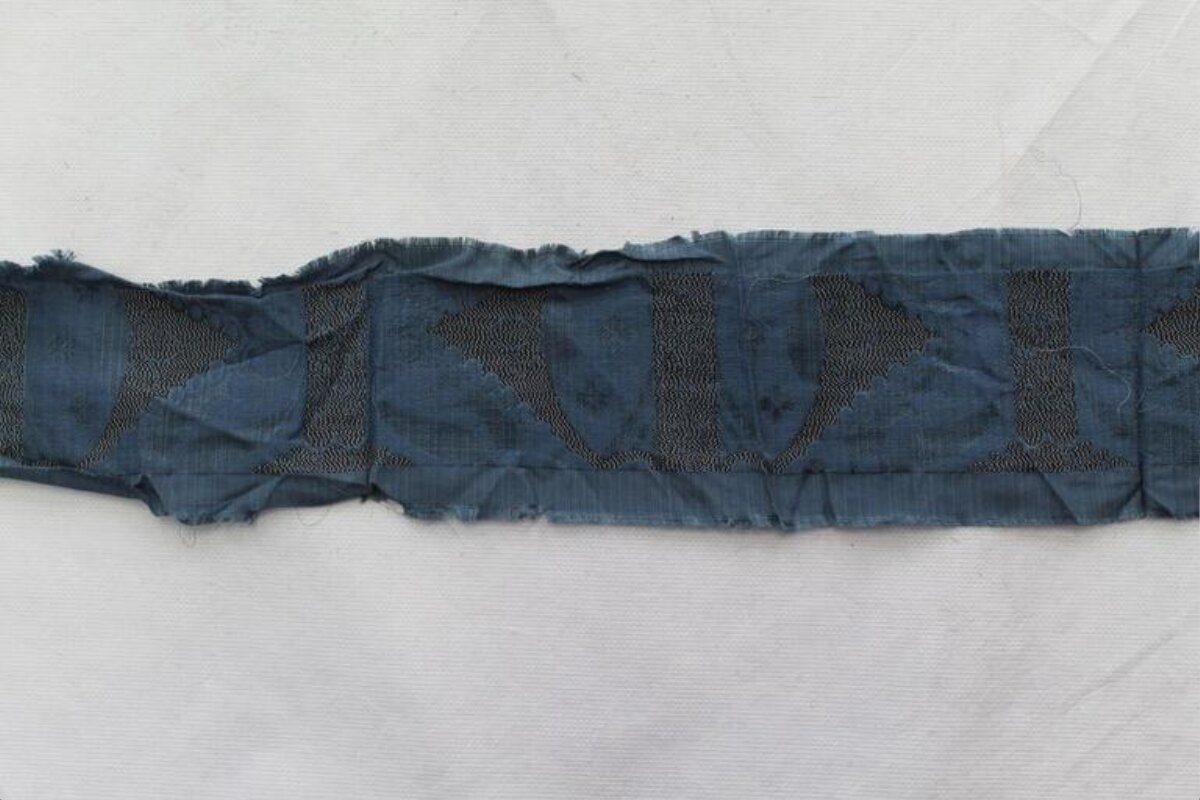 Mended Antique Blue Fabric Strip
