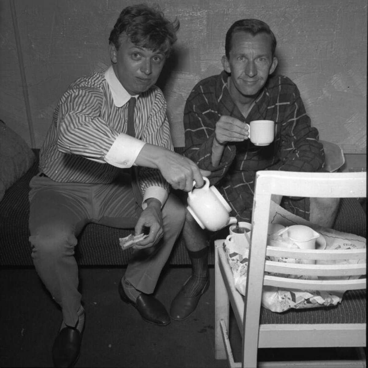 Two Men Pouring and Drinking Tea