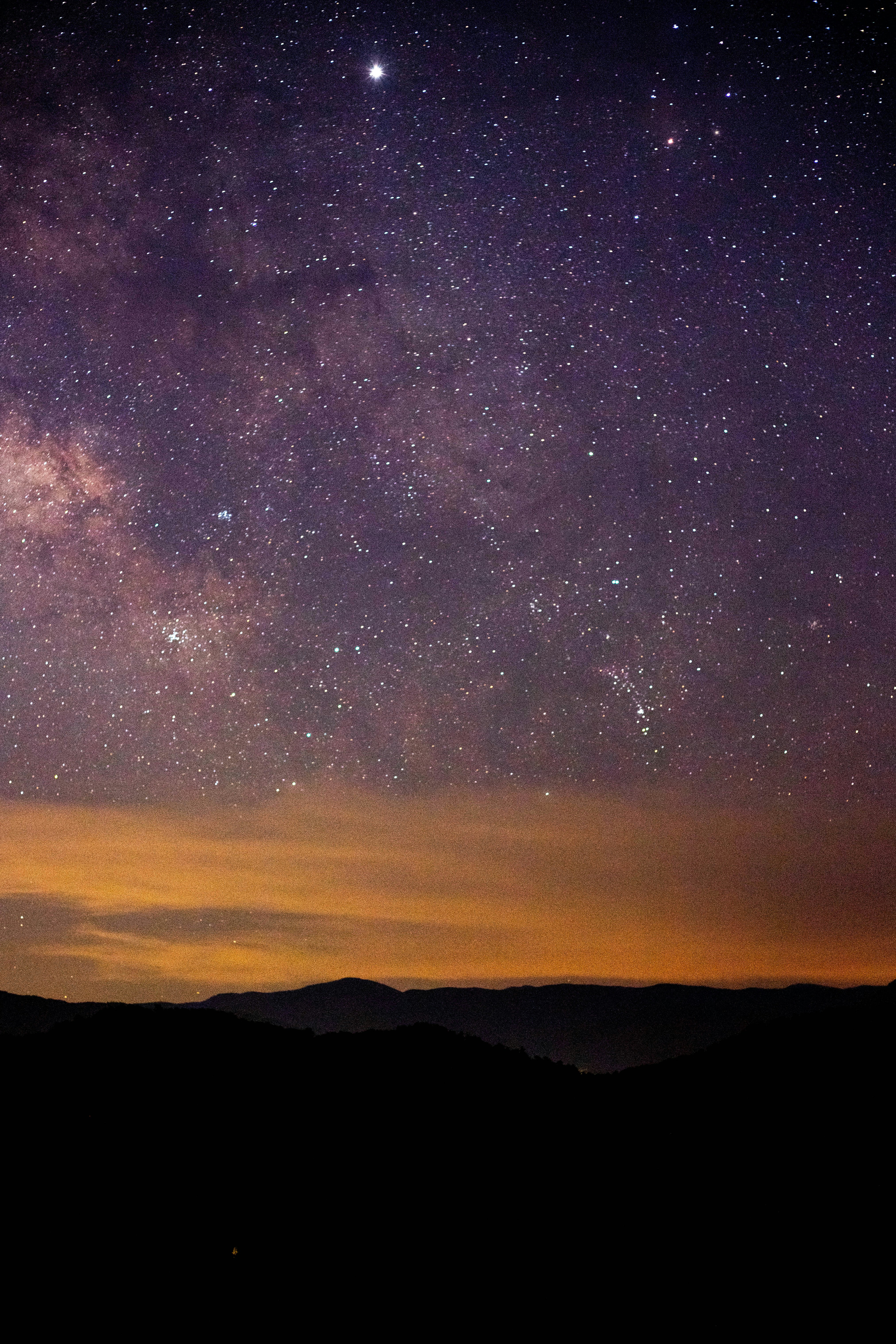 Starry Night Sky Over Mountains