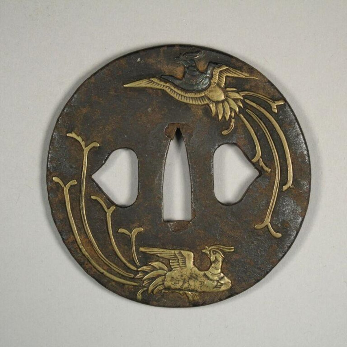 Gilded Phoenix Motif Sword Tsuba