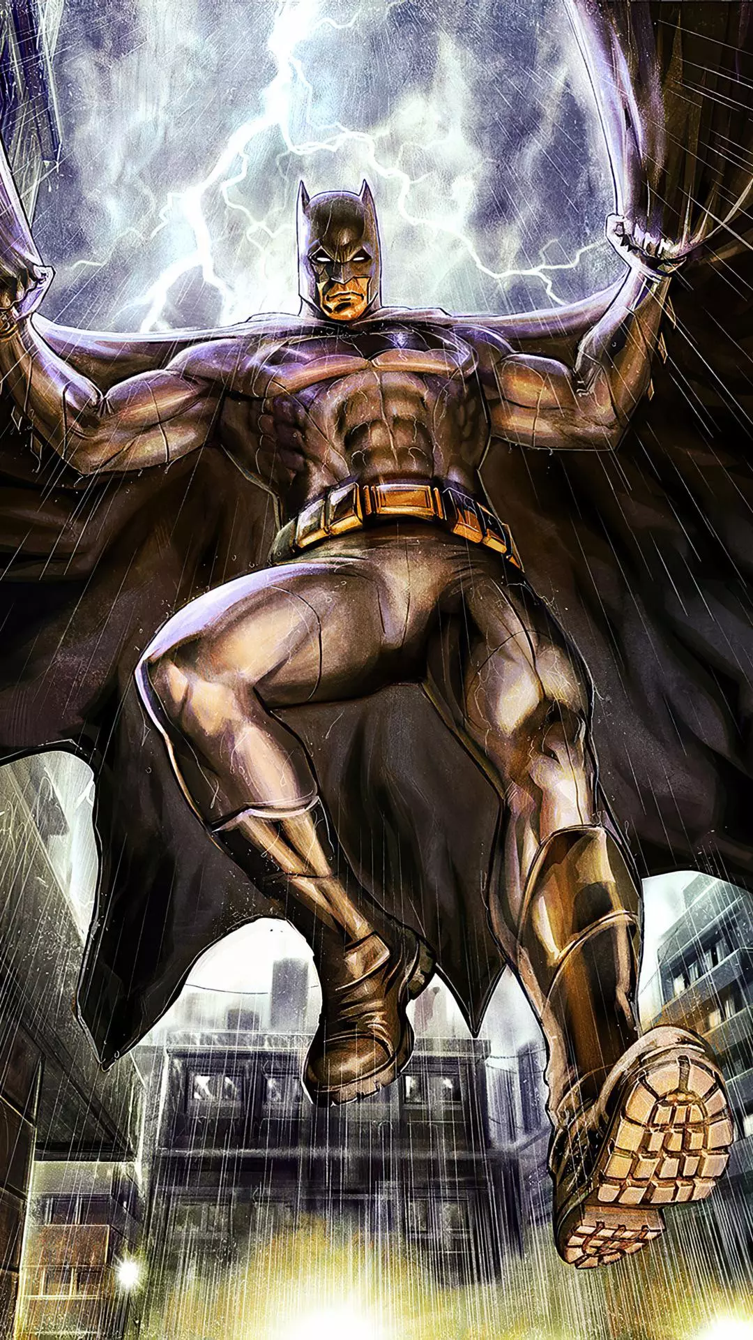 Batman Descending Over Gotham City