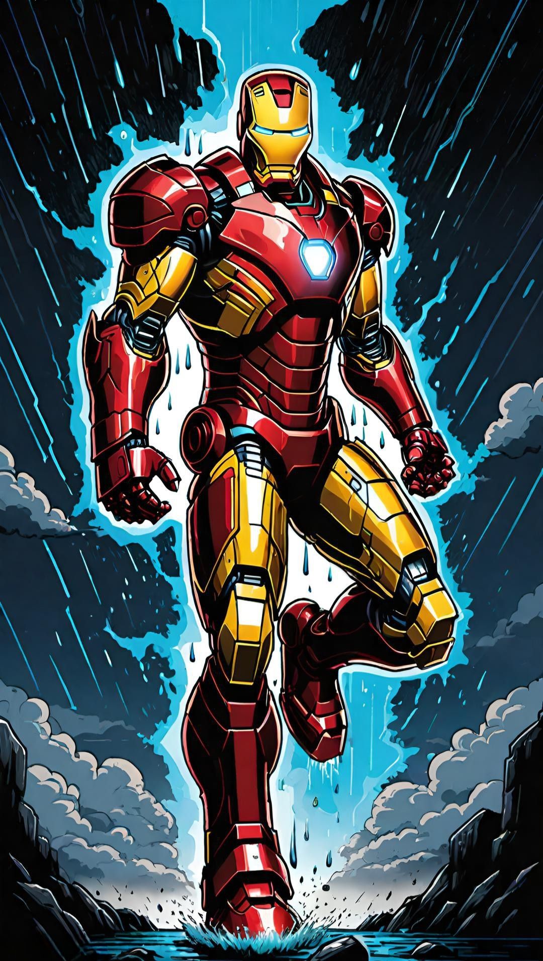Iron Man Walking Through Rain