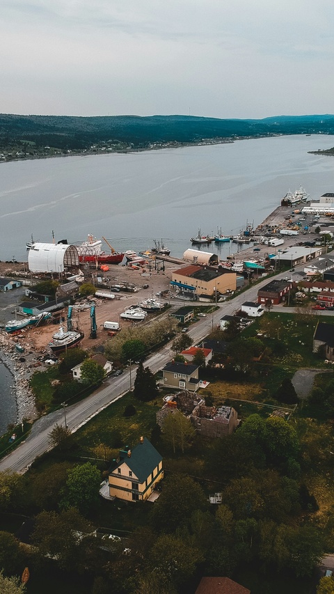 Coastal Fishing Port Town Aerial View