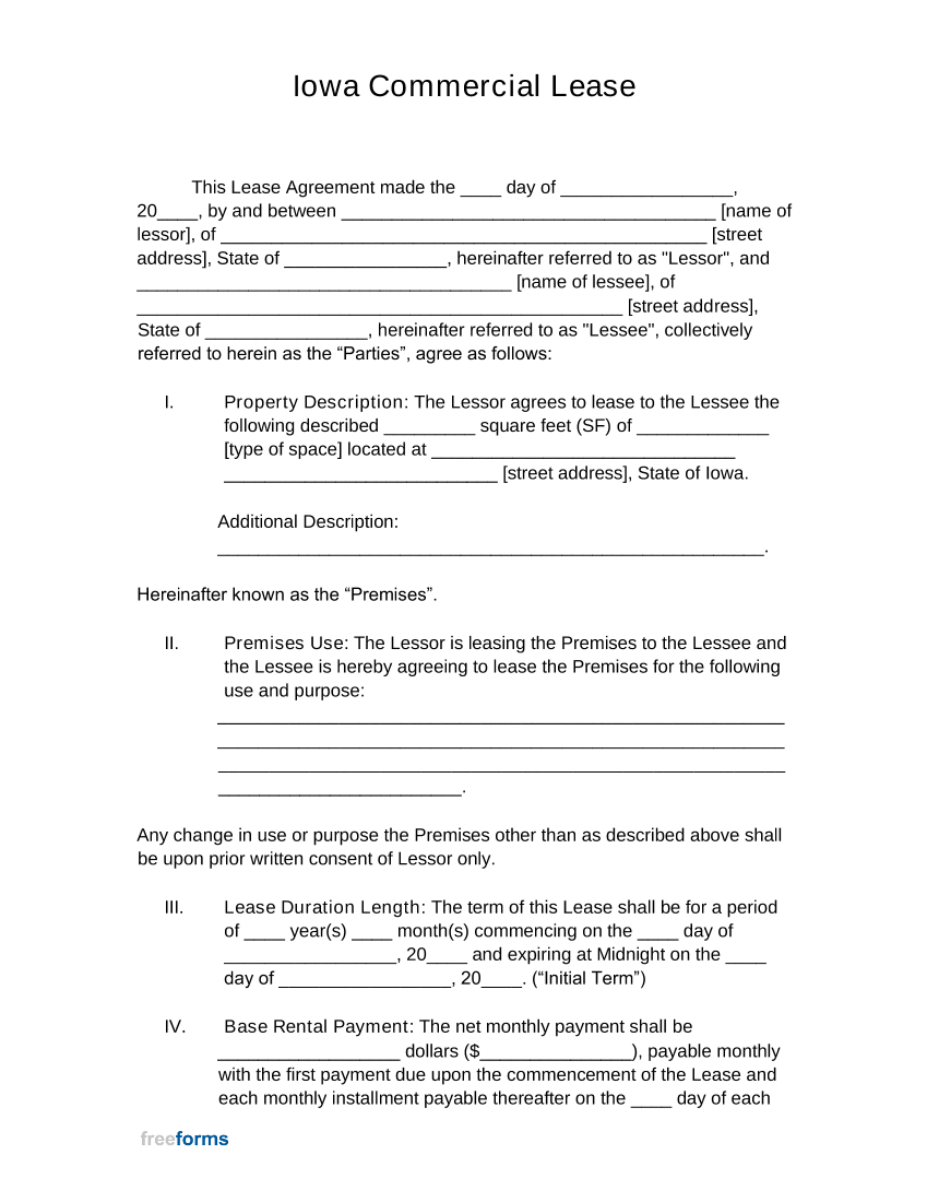 Iowa Commercial Lease Agreement Template