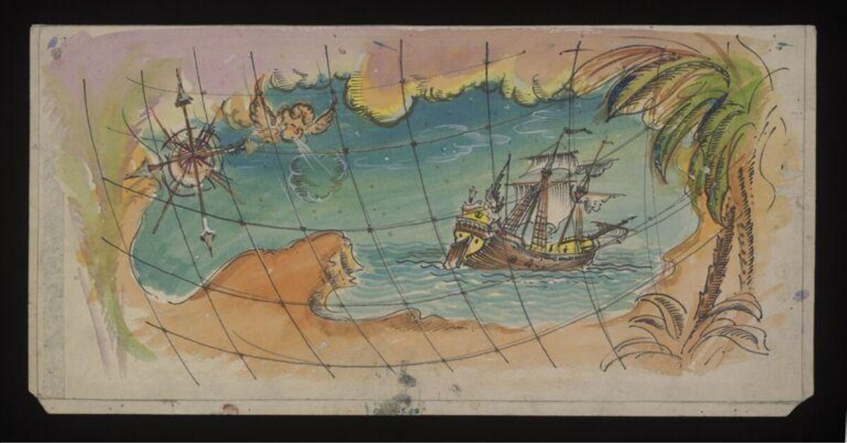 Hand Drawn Sailing Ship Nautical Map