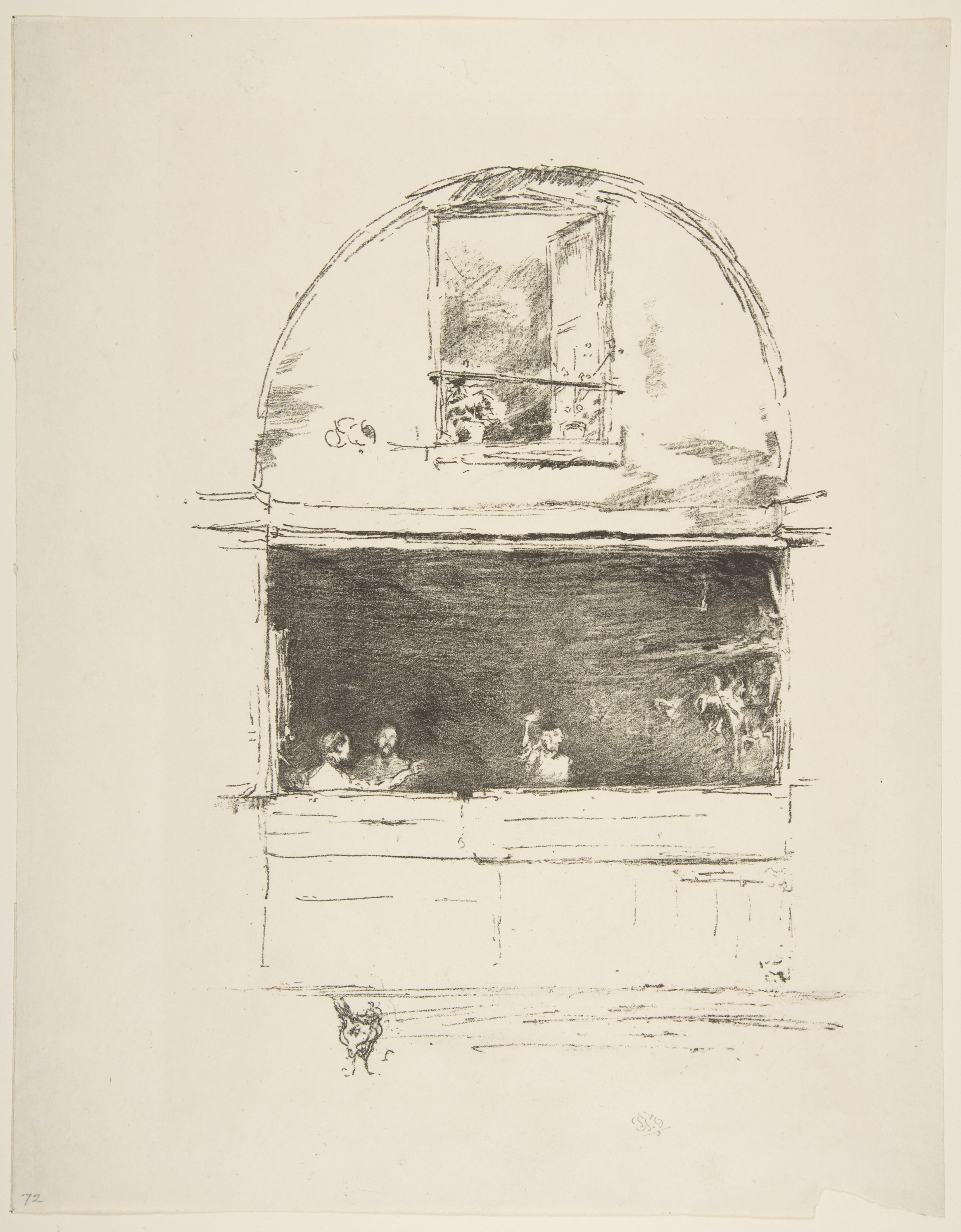 Sketch of Arched Window with Figures