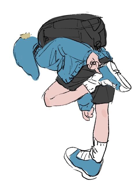 Sketch of Bending Student With Backpack