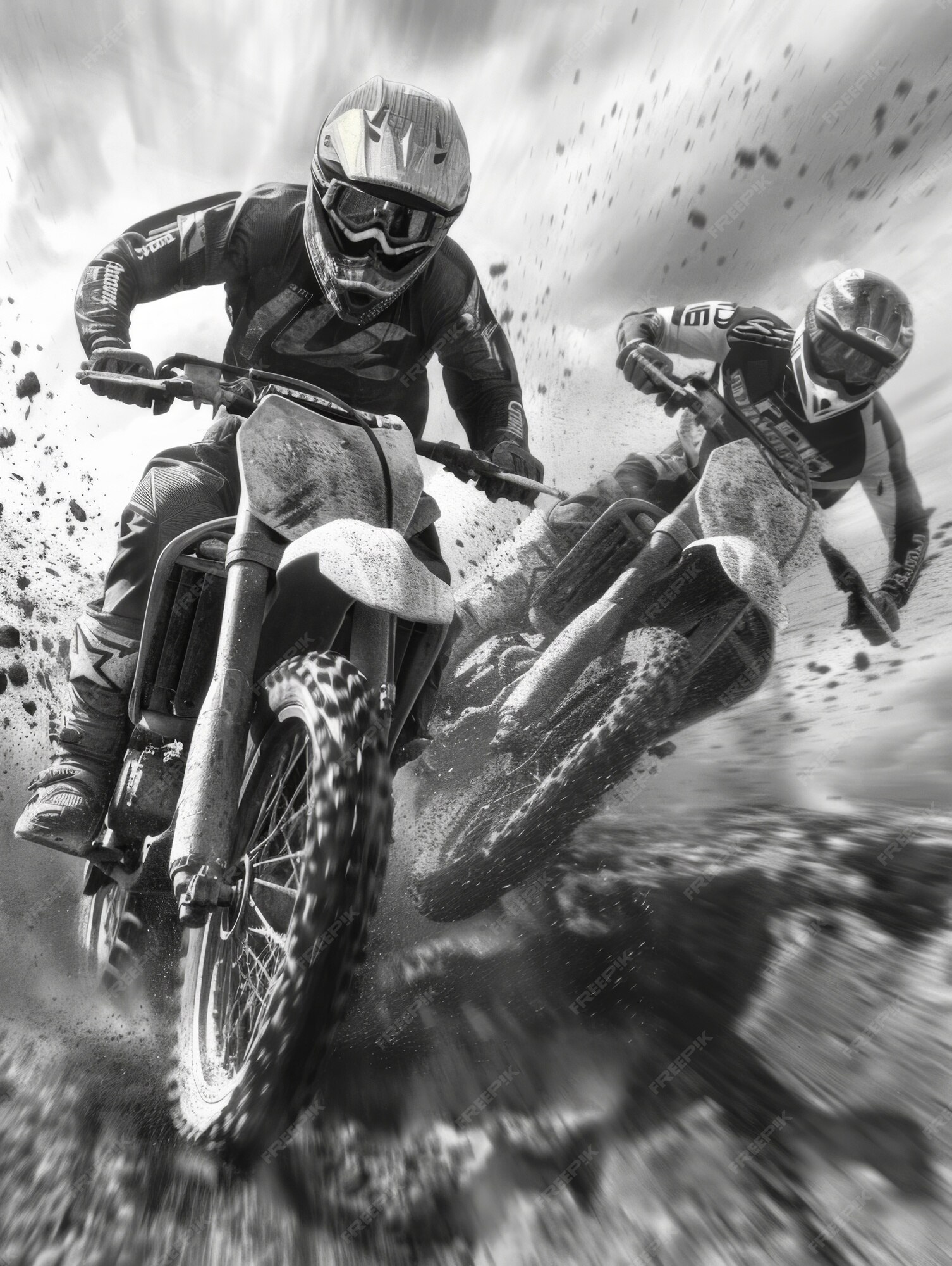 Two Motocross Racers on Dirt Track