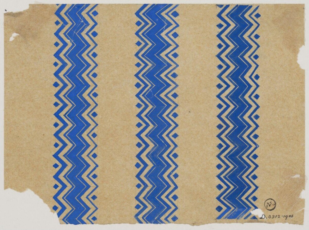 Blue Geometric Zigzag Textile Pattern