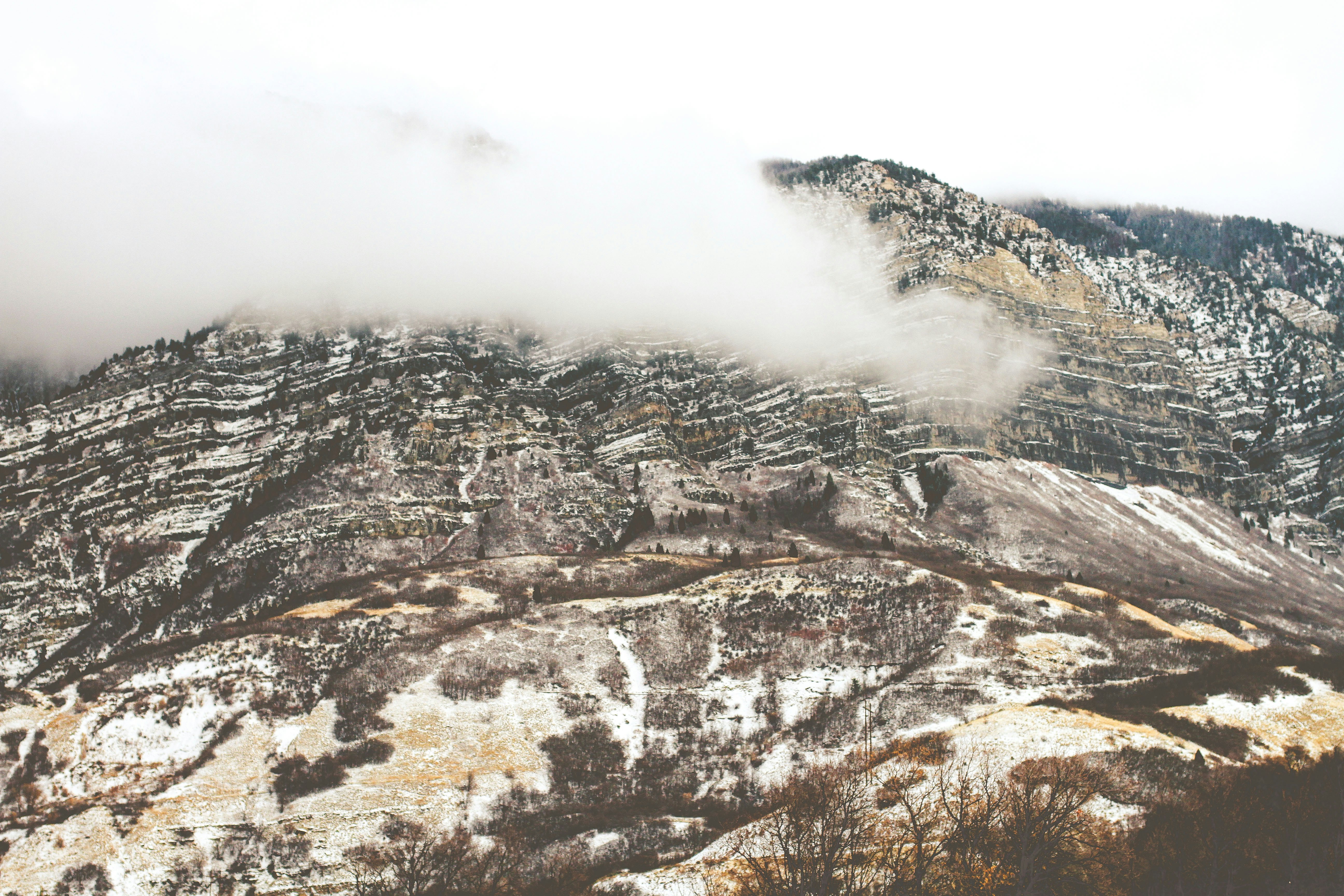 Foggy Snow-covered Mountain