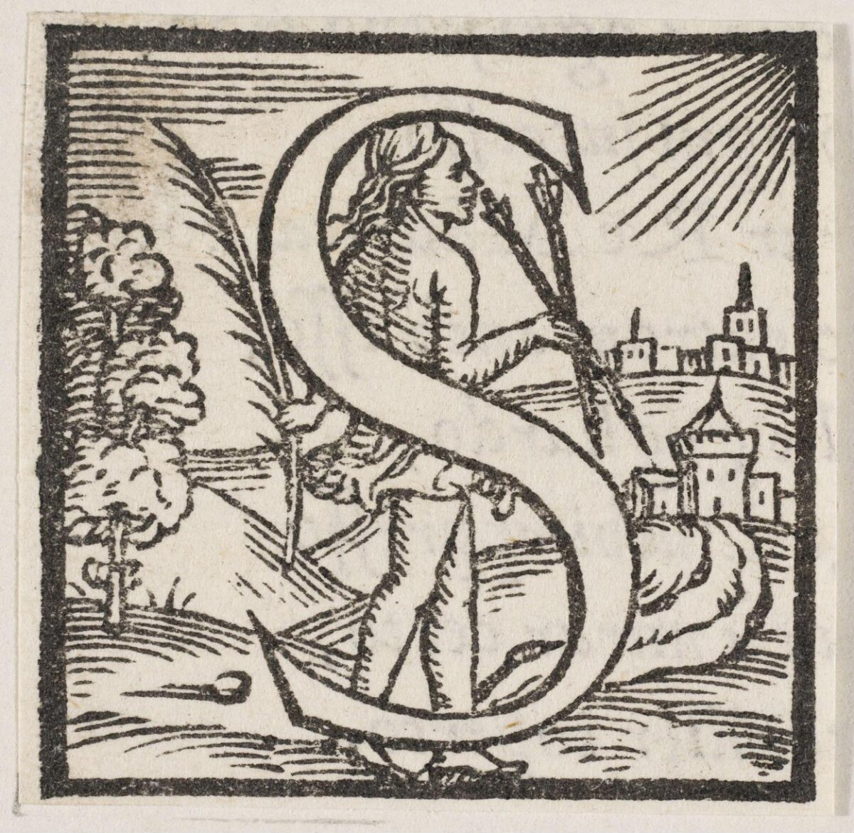 Decorated Initial Letter S Woodcut