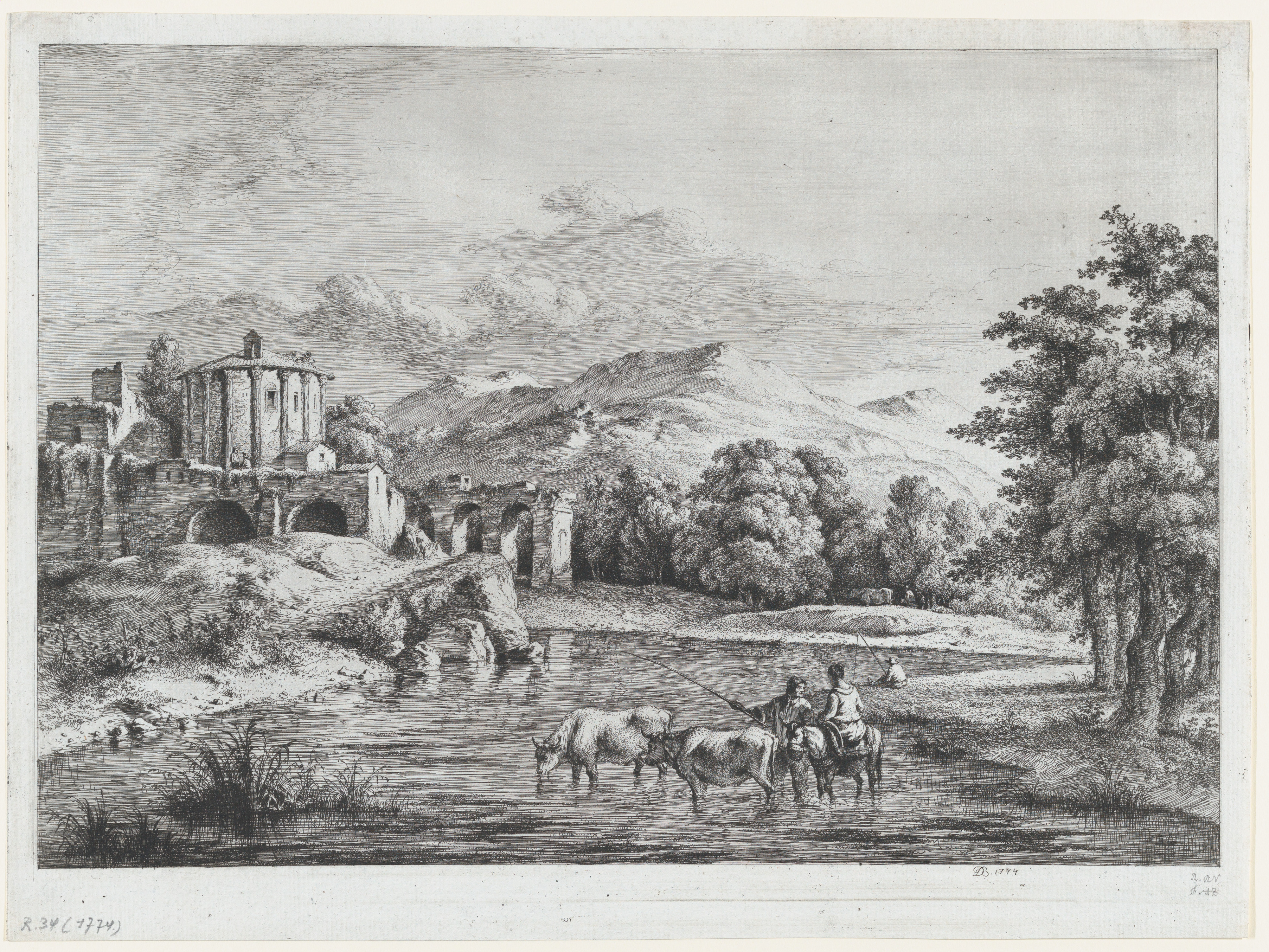River Landscape with Cattle Crossing