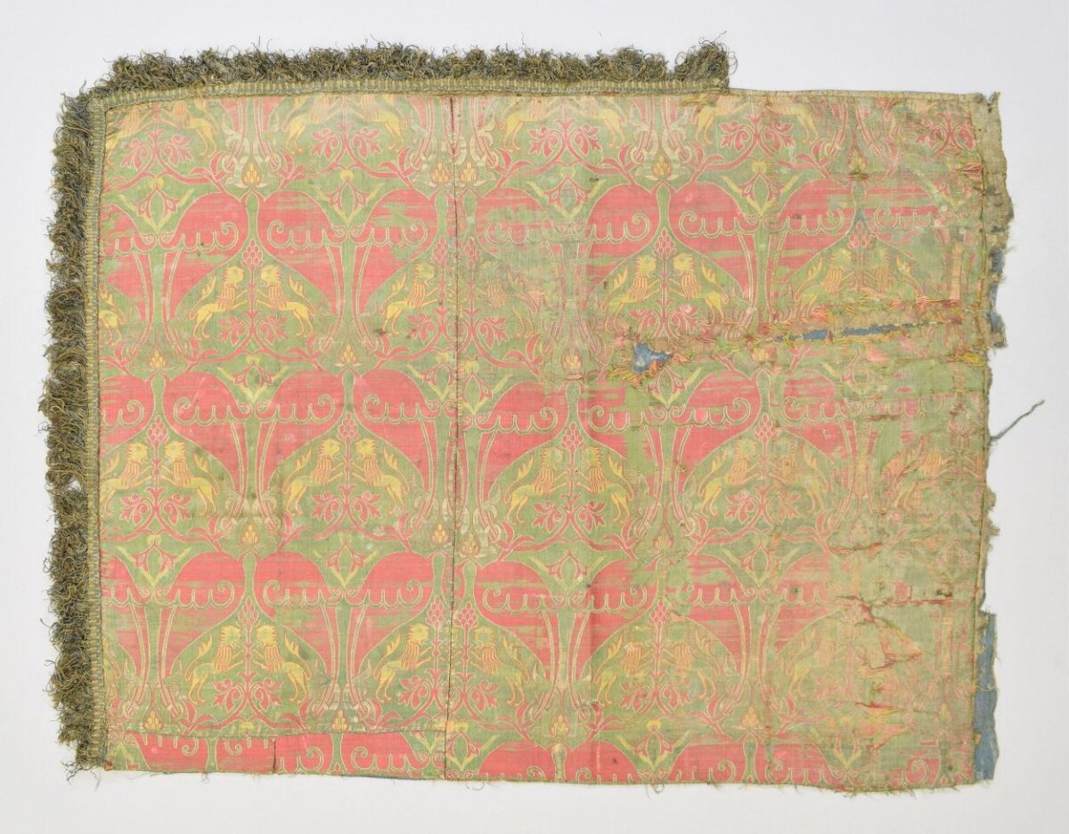 Antique Lion Pattern Textile Fragment