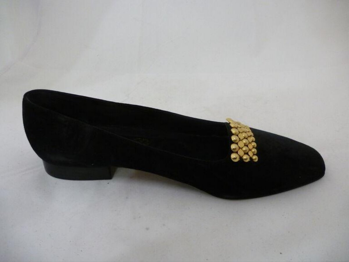 Black Flat Shoe With Gold Decoration