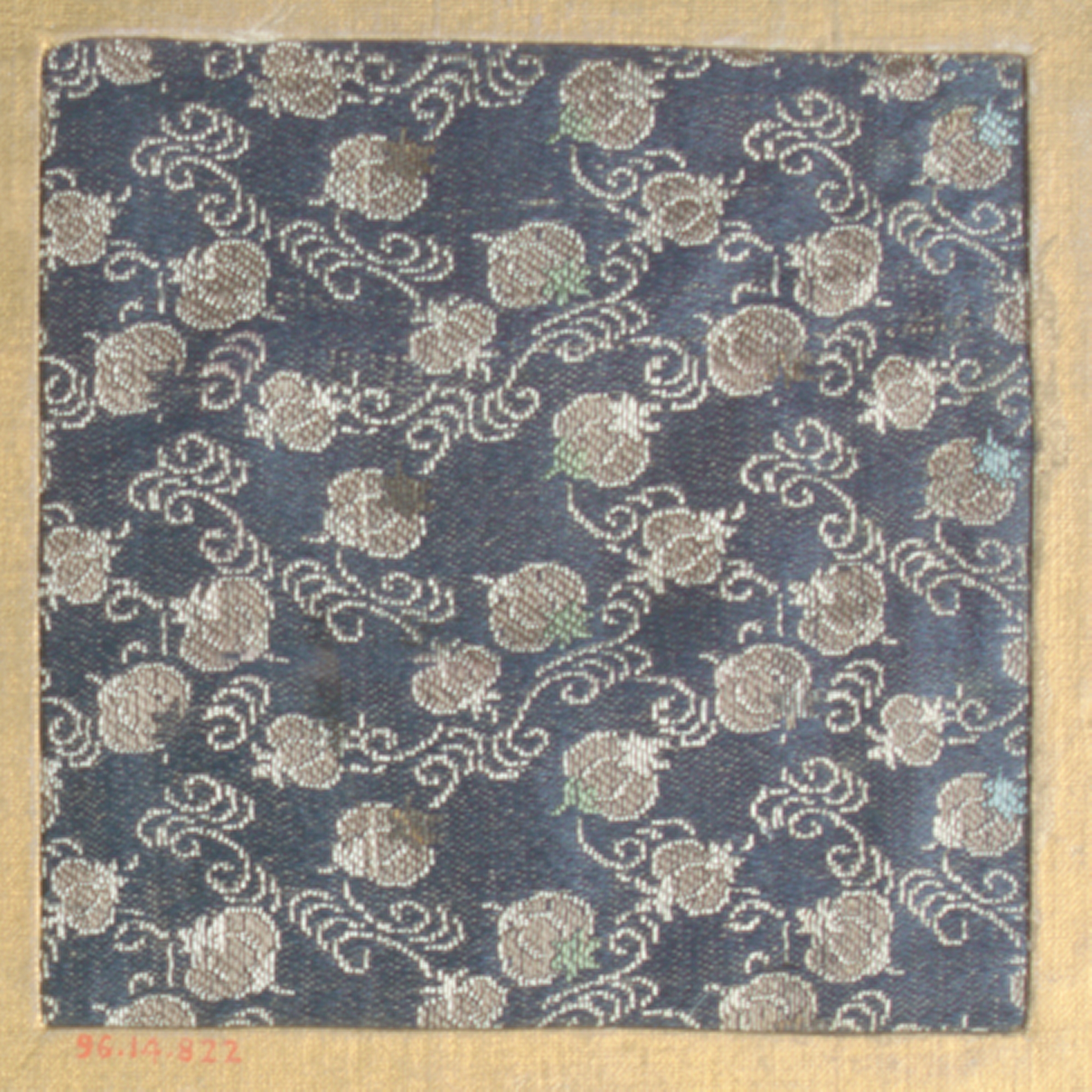 Blue Pomegranate Pattern Antique Silk Fragment